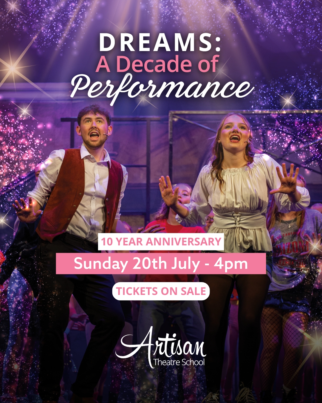 🎭 It’s showtime! Artisan Theatre School is celebrating 10 magical years of performance, passion, and purpose! 💫
Join us for our unforgettable 10th Anniversary Summer Showcase:
✨ DREAMS: A Decade of Performance ✨
From tiny first steps on stage to standing ovations — this showcase is a tribute to everything we’ve built together over the last decade. Expect stunning performances, powerful storytelling, and all the heart that makes Artisan so special.
🌟 Our students have been rehearsing with dedication and joy, and we can’t wait to share this milestone moment with you.
🎟 Tickets are now live, don’t miss out! Tap the link in our bio to book your seats.
Let’s celebrate 10 years of dreams coming true and many more to come! 💜
#ArtisanTheatreSchool #10YearsOfArtisan #DreamsShowcase #YouthTheatre #TheatreKids #SummerShowcase2025 #PerformingArtsLife #CreativeConfidence #SupportTheArts #FamilyFriendlyFun