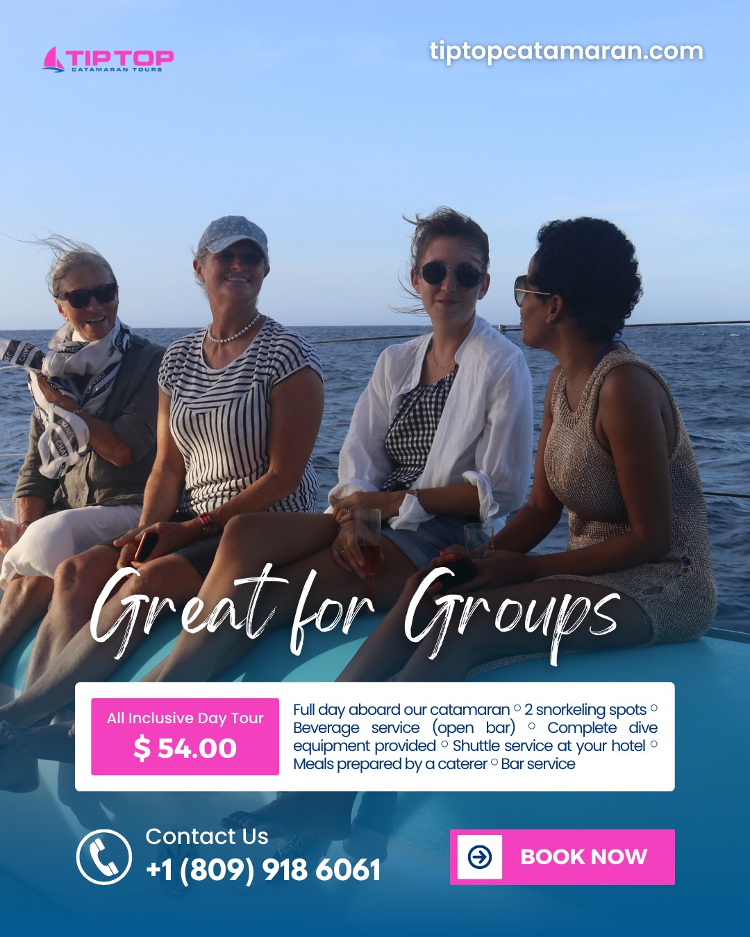 Gather your crew and set sail for the ultimate group adventure! 🌊
Whether it’s a family outing, a birthday bash, or just an excuse to celebrate, Tip Top Catamaran is the perfect place to make memories together. Snorkel, sip, dance, and soak up the sun—all in one unforgettable day! 🥂🎉
#groupfun #oceanadventure #snorkelandchill #boattrip #catamaranlife #tropicalvibes #squadgoals #sailingescape #goodtimesonly #sunnydays #islandgetaway