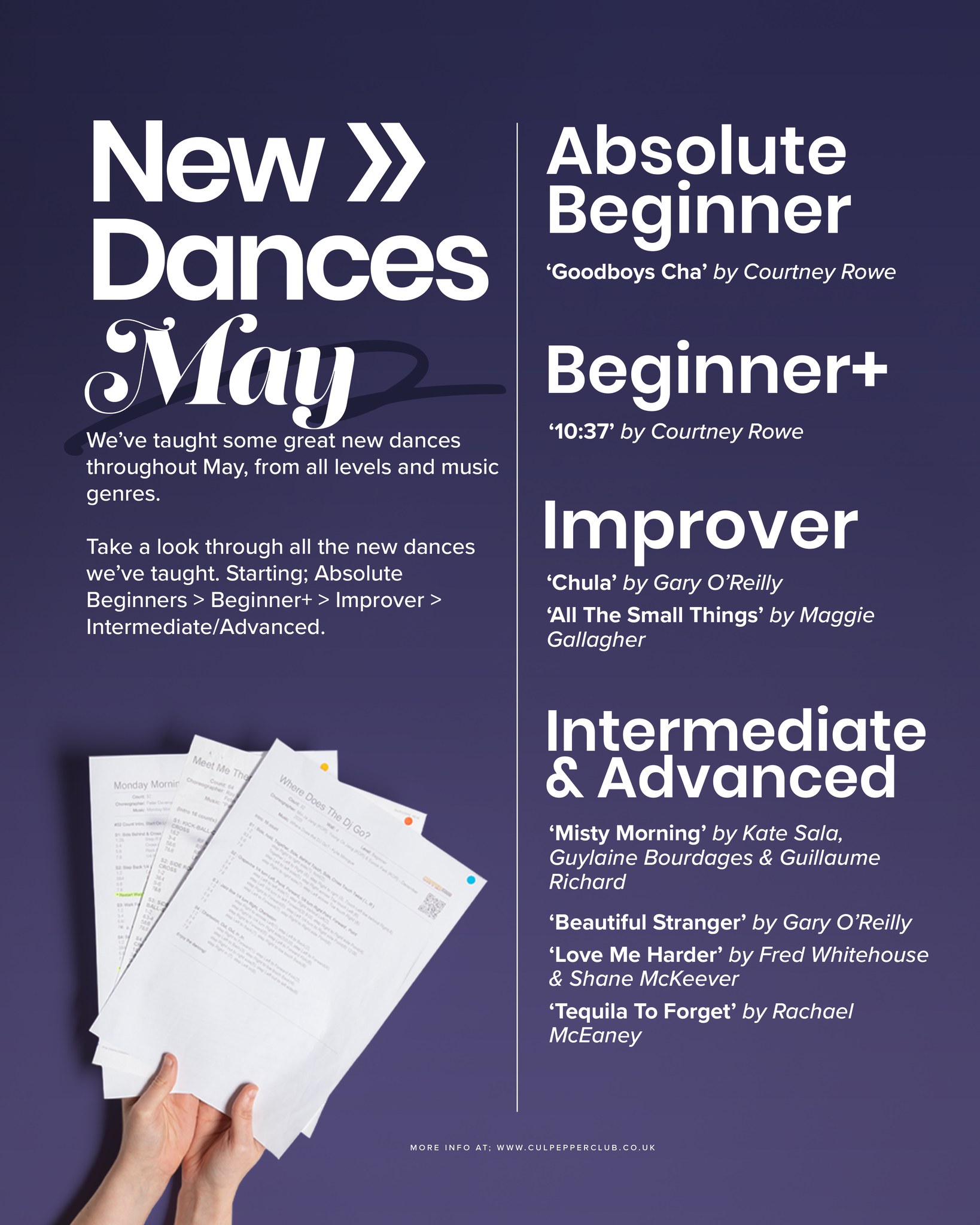 There have been some great new dances that we've taught throughout May, take a look below.
Find out more about the dances we've taught at our website - link in bio.
#culpeppersuk #culpeppersuk #linedance #linedancing #dance #danceclass #basildon #essex