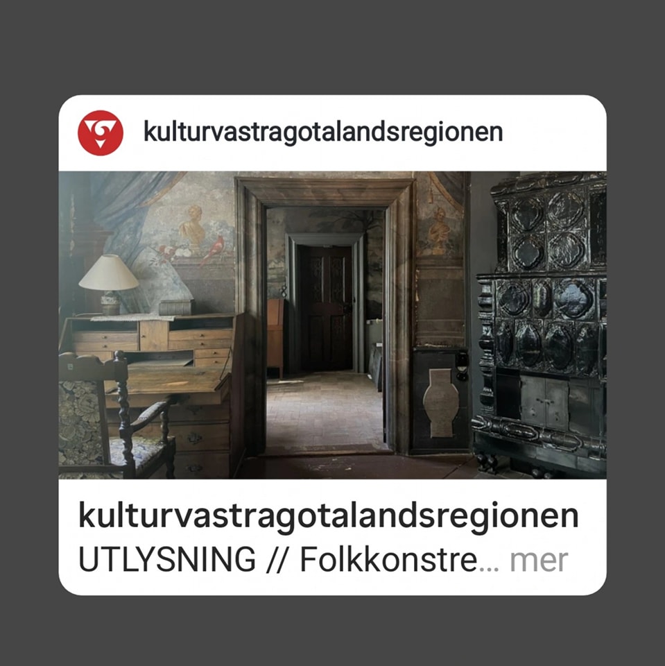 Delat inlÀgg frÄn @kulturvastragotalandsregionen :
------------------------------
" UTLYSNING // Folkkonstresidens för slöjdare och konstnÀrer
I höst genomför hemslöjdskonsulenterna pĂ„ VGR:s kulturförvaltning tvĂ„ residens för slöjdare och konstnĂ€rer, med tema folkkonst. Nu kan du söka ett Ă„tta dagar lĂ„ngt residens pĂ„ Gathenhielmska huset i Göteborg, 9â16 november. Sök senast den 17 juni.
LÀnk till alla vÄra aktuella utlysningar ligger i bio @kulturvastragotalandsregionen "
--------------------------------------------