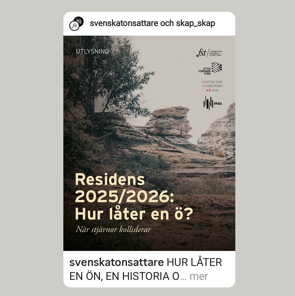 Delat inlÀgg frÄn@svenskatonsattare och @skap_skap
-------------------
" HUR LĂ
TER EN ĂN, EN HISTORIA OCH ETT SAMĂLLE?
@svenskatonsattare,@skap_skap och @stimsweden bjuder tillsammans med Visby Internationella TonsĂ€ttarcentrum (VICC @composers_hall ) in till ett unikt residens dĂ€r Gotland stĂ„r i fokus. I den andra upplagan av NĂ€r stjĂ€rnor kolliderar möts musikskapare över genregrĂ€nser för att skapa nytt â med havet, historien och landskapet som inspiration. Och @gotlandsmusiken n i blick- och ljudfĂ„nget!
đ För utlysningskriterier och ansökan, se lĂ€nk i bion @svenskatonsattare
đ
Ansök senast 17 juni 2025! "
---------------------------------------------