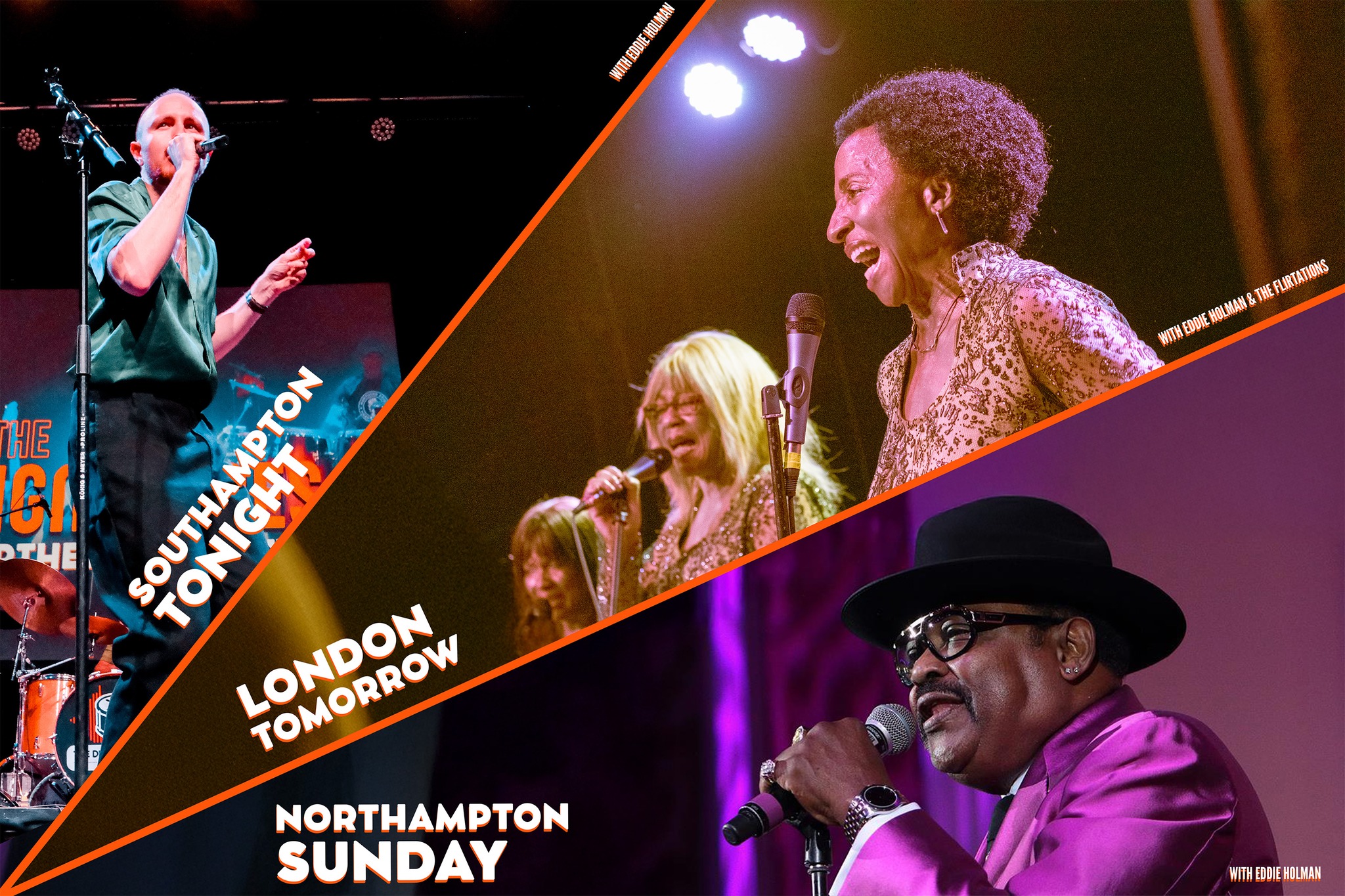 🎤 The wait is over... Our special weekend with The Legendary Eddie Holman kicks off TONIGHT! With special guests The Flirtations tomorrow!!
📍 Fri 6th – The 1865, Southampton
Doors 7pm- with DJ's Alfie Liney & Pat Murphy
The Signatures with Stefan Taylor 8pm - 9pm
Dj’s Alfie Liney & Pat Murphy 9pm - 9.30pm
The Signatures with Eddie Holman 9.30pm - 10.30pm
📍 Sat 7th – Electric Ballroom, Camden (with The Flirtations!)
Doors 6pm with DJ's from KTF Soul Club
The Signatures with The Flirtations 7.15pm - 8.30 pm
DJ's KTF Soul Club 8.30pm - 9pm
The Signatures with Eddie Holman 9pm - 10.15pm
📍 Sun 8th – The Old Savoy, Northampton
Doors 7pm
The Signatures with Stefan Taylor 7.30pm - 8.30pm
The Signatures with Eddie Holman 9pm - 10.15pm
Get in early, soak up the soul, and don’t miss a moment. Tickets still available! 🎟️
#TheSignatures #EddieHolman #NorthernSoul #LiveMusic #TheFlirtations #UKSoulTour