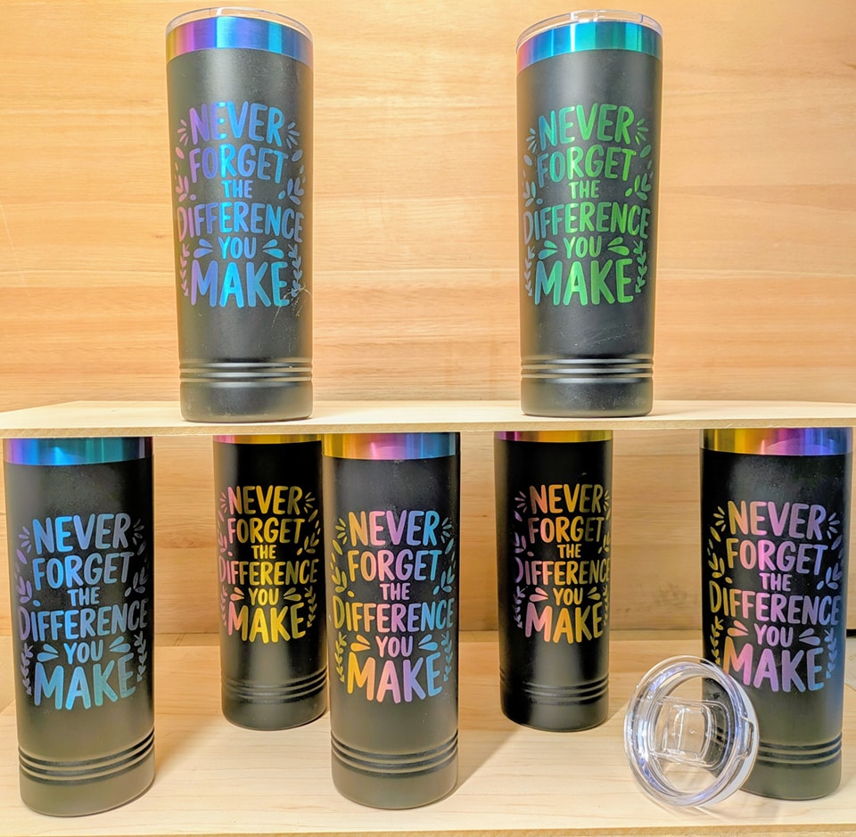 We are absolutely in love with the color effect on these travel mugs. This beautiful batch is off to their new owners! Message us to get started on designing yours!