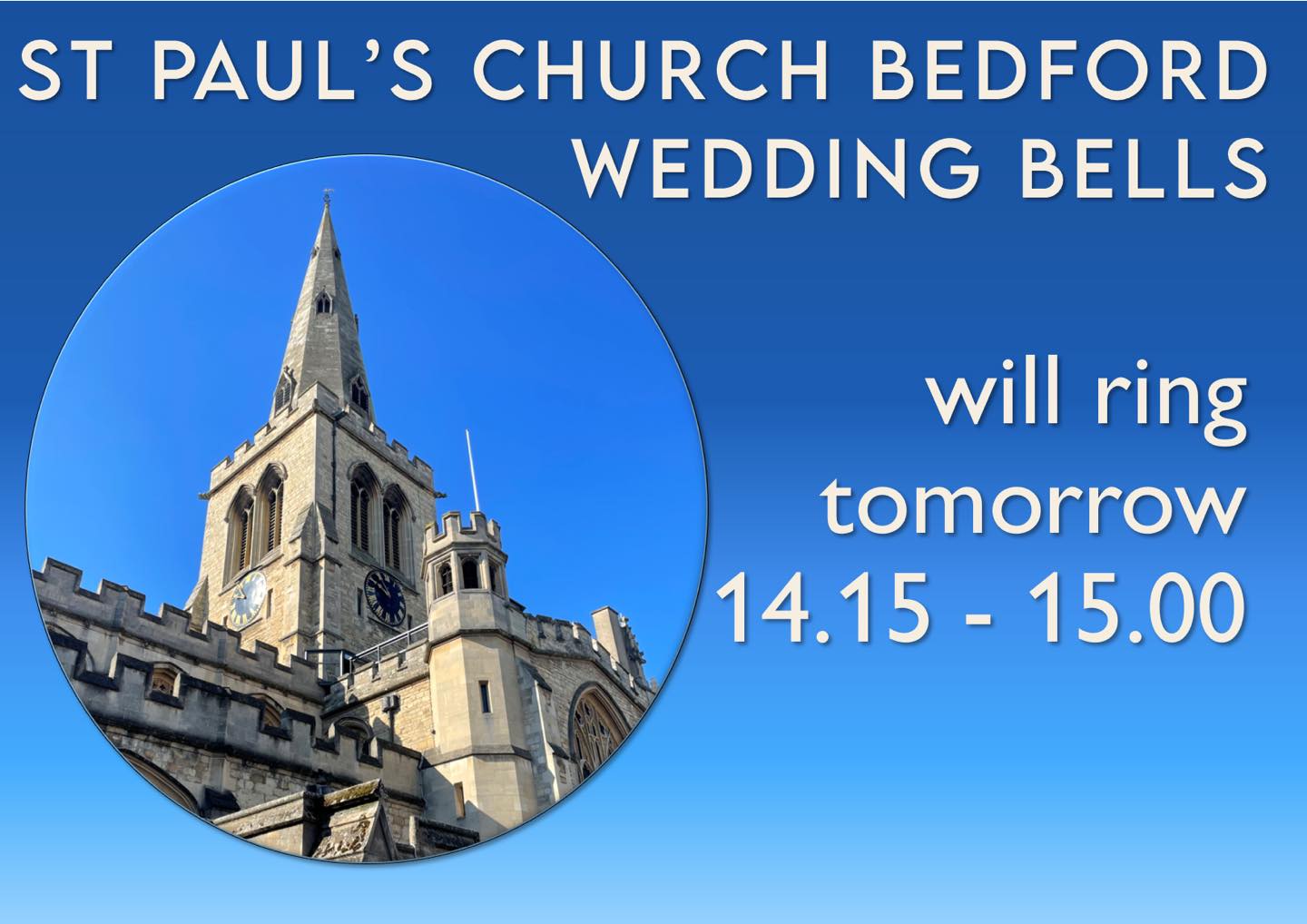 The bells of St Paul’s will be ringing out tomorrow in celebration of a wedding taking place in the church. If you listen out, you’ll be able to hear the twelve bells mark the occasion between 2.15pm and around 3.00pm.
