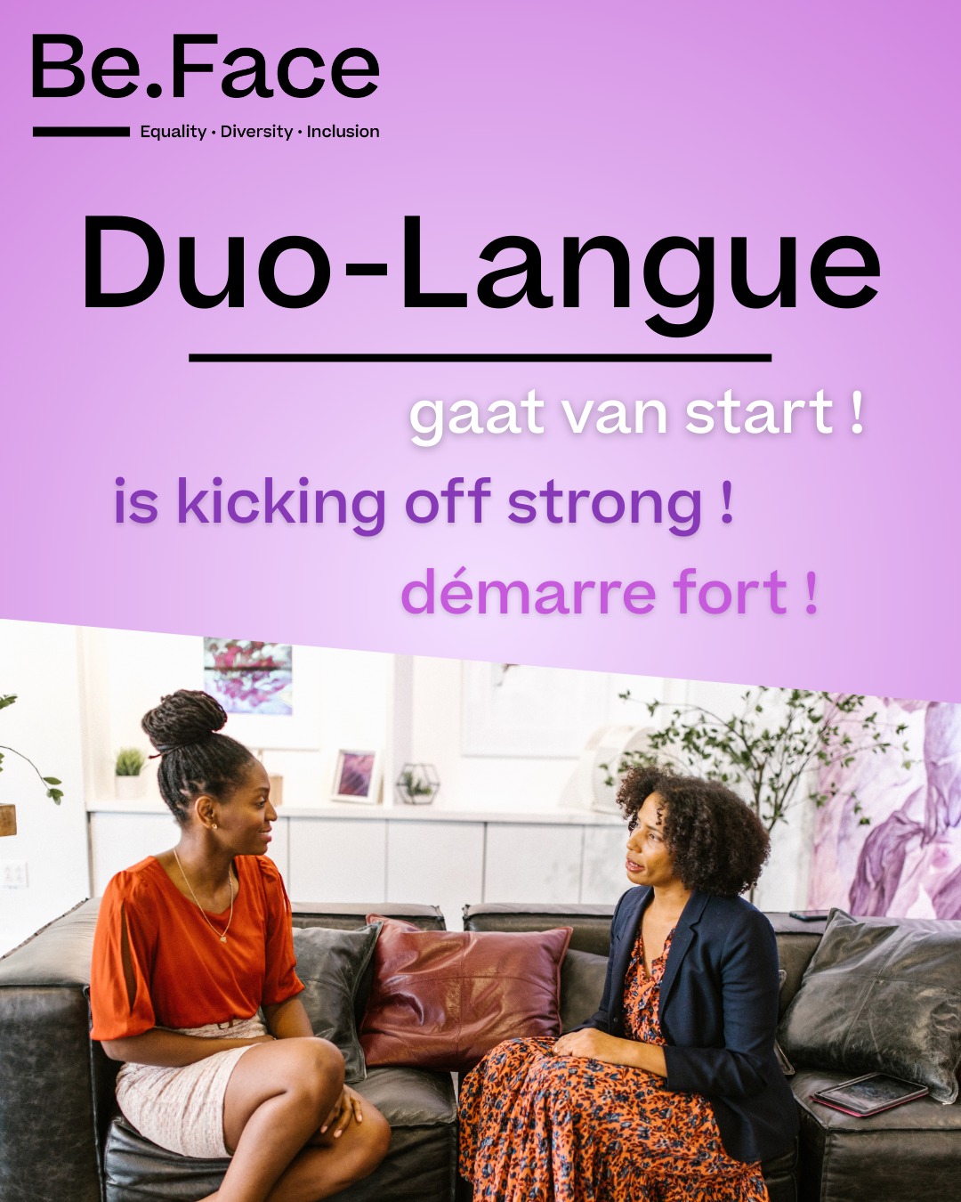 🇫🇷 L’équipe Be.Face souhaite à tous les mentees et tuteurs un excellent tutorat linguistique !
Durant l’été, chaque duo se rencontrera 4 fois pour pratiquer la langue choisie dans un cadre convivial 💬🌞
Un coup de pouce concret pour faciliter l’inclusion professionnelle des mentees.
👉 Et vous, que préférez ?
📊 Continuer Duo-Langue toute l’année
ou
🌴 Le format estival vous suffit ?
Votez en commentaires !
----------------
🇳🇱 Het Be.Face-team wenst alle mentees en mentoren een geweldige taalervaring toe!
Deze zomer ontmoeten de duo’s elkaar 4 keer om samen de gekozen taal te oefenen 💬🌞
Een concrete stap om de professionele inclusie van mentees te bevorderen.
👉 En jij, wat verkies je?
📊 Duo-Langue het hele jaar door
of
🌴 Zomerformaat is genoeg?
Stem in de reacties!
------
🇬🇧 The Be.Face team wishes all mentees and mentors a great language exchange experience!
This summer, each duo will meet 4 times to practice their chosen language in a friendly setting 💬🌞
A concrete step to support professional inclusion for mentees.
👉 What do you prefer?
📊 Keep Duo-Langue all year long
or
🌴 Summer format is enough?
Vote in the comments!
---------------------
#BeFace #DuoLangue #Mentorat #Inclusion #diversité #Langues #Jobsearch #EngagementCitoyen #ASBL #NonProfitBelgium #Bruxelles #CorporateVolunteering #SocialImpact #CommunityBuilding #Mentoring #Diversity #EqualOpportunities #LanguageExchange #Work #SocialImpact #CorporateVolunteering #NonProfitBelgium #Brussels #CommunityEngagement #NGO #solidarity #diversityandinclusion