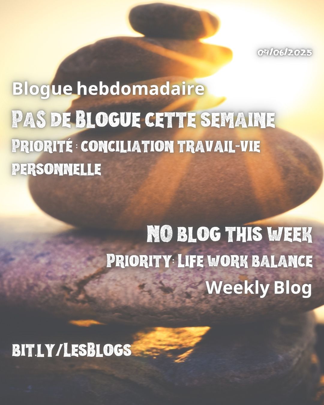 Priority: Life-Work Balance
No blog this week! I didn’t have enough time to finish the blog so I won’t publish it. Sometimes, life happens and we must make choices. I could stress about it, ruin my health or my relationships. I chose to prioritize, my health, my relationships, my clients and The Guardian-Child readers (next publication).
The anatomy of a novel, will be back next week. Catch up on the blogs you might have missed.
https://bit.ly/LesBlogs
Priorité : conciliation travail-vie personnelle
Pas de blogue cette semaine ! Je n’ai pas eu assez de temps pour terminer le blogue donc je ne le publierai pas. Parfois, la vie nous oblige à faire des choix. Je pourrais stresser au sujet de ce blogue, ruiner ma santé ou mes relations. J’ai choisi de « prioriser » ma santé, mes relations, mes clients et les lecteurs de l’Enfant-Gardien (publication prochaine).
L’anatomie d’un roman sera de retour la semaine prochaine. Rattrapez les blogues que vous avez peut-être manqués.
#abalabee #ancilians #sciencefantasy #fictionblogs #blogfiction