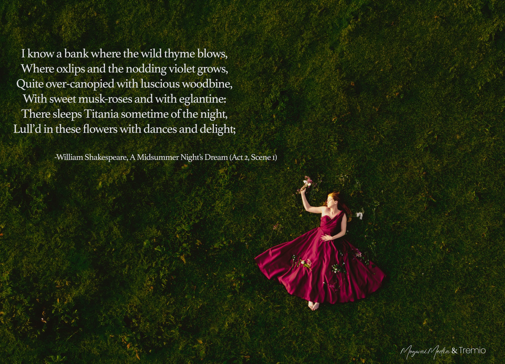 I know a bank where the wild thyme blows, where oxlips and the nodding violet grows, quite over-canopied with luscious woodbine, with sweet musk-roses and with eglantine. There sleeps Titania sometime of the night, lull'd in these flowers with dances and delight.
— William Shakespeare, A Midsummer Night’s Dream (Act 2, Scene 1)
What began as a fashion shoot evolved into something a little more magical.
Drawing on the midsummer mood and a little bit if Shakespeare, we reimagined this moment as Titania’s slumber — lulled by flowers, light, and dreams.
A creative collaboration between camera and drone, styling and story.
Concept, & Edit: @mogwaimedia
Drone Artistry: Sam from Tremio
Model & muse: @harriet_jones22
Dress : Dressed to Impress
On the longest day of the year, here’s to imagination, play, and the power of image to transport us.
#Midsummer #Shakespeare #MogwaiMedia #AestheticStorytelling