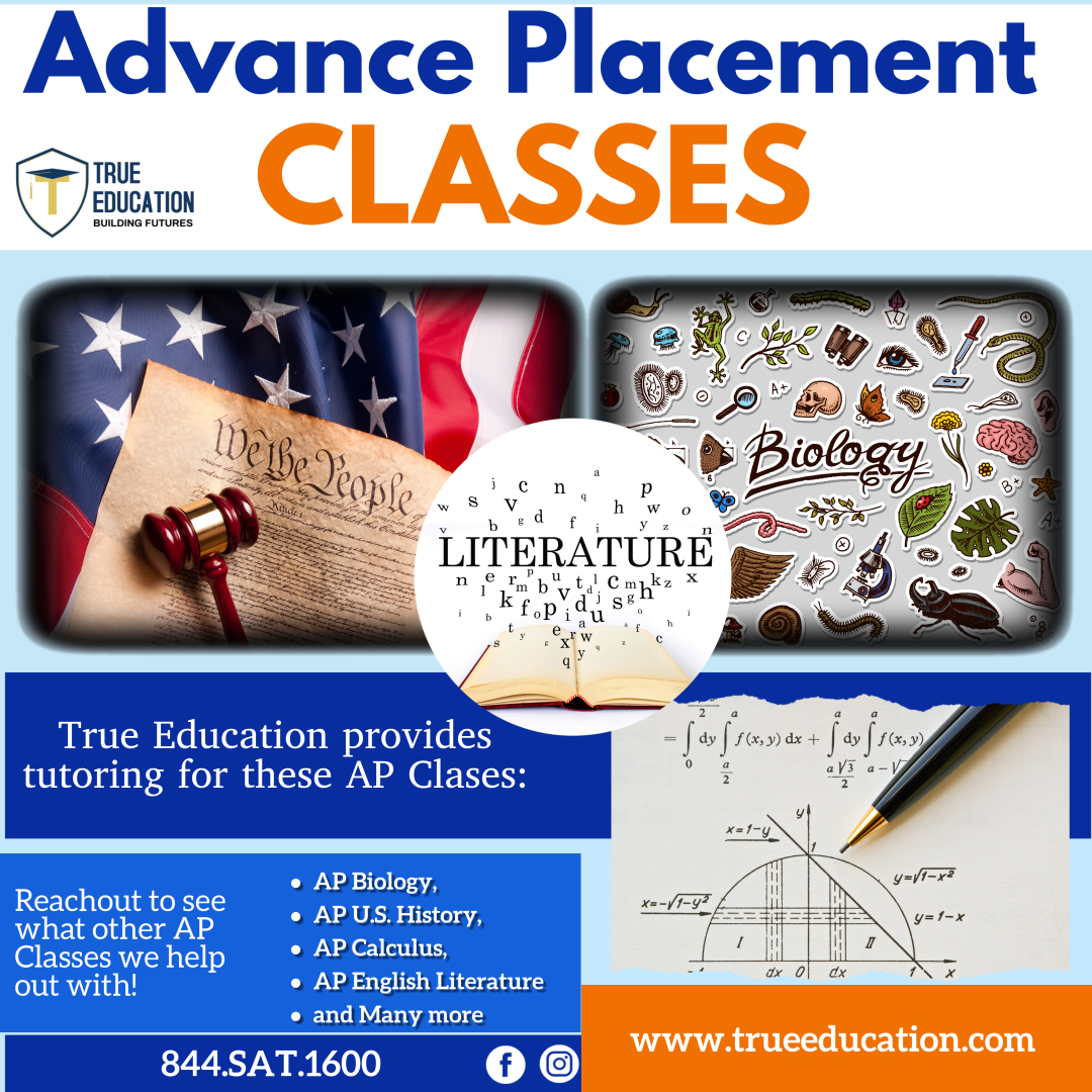 📚 What Kinds of AP Classes Can Students Take?
AP (Advanced Placement) courses cover a wide variety of subjects—there’s something for every interest! Here are just a few examples:
🧪 AP Biology
📖 AP English Literature & Composition
📊 AP Statistics
🌎 AP Human Geography
🧮 AP Calculus AB/BC
🇺🇸 AP U.S. History
💻 AP Computer Science Principles
🧠 AP Psychology
From STEM to the humanities, AP classes let students explore their passions while tackling college-level material.
For more information about what AP Classes Tutoring we offer:
📞 Contact us 844.SAT.1600 or visit www.trueeducation.com
#tutoring #tutoringservices #tutoring #TutoringThatWorks #AcademicSuccess #academics #AcademicExcellence