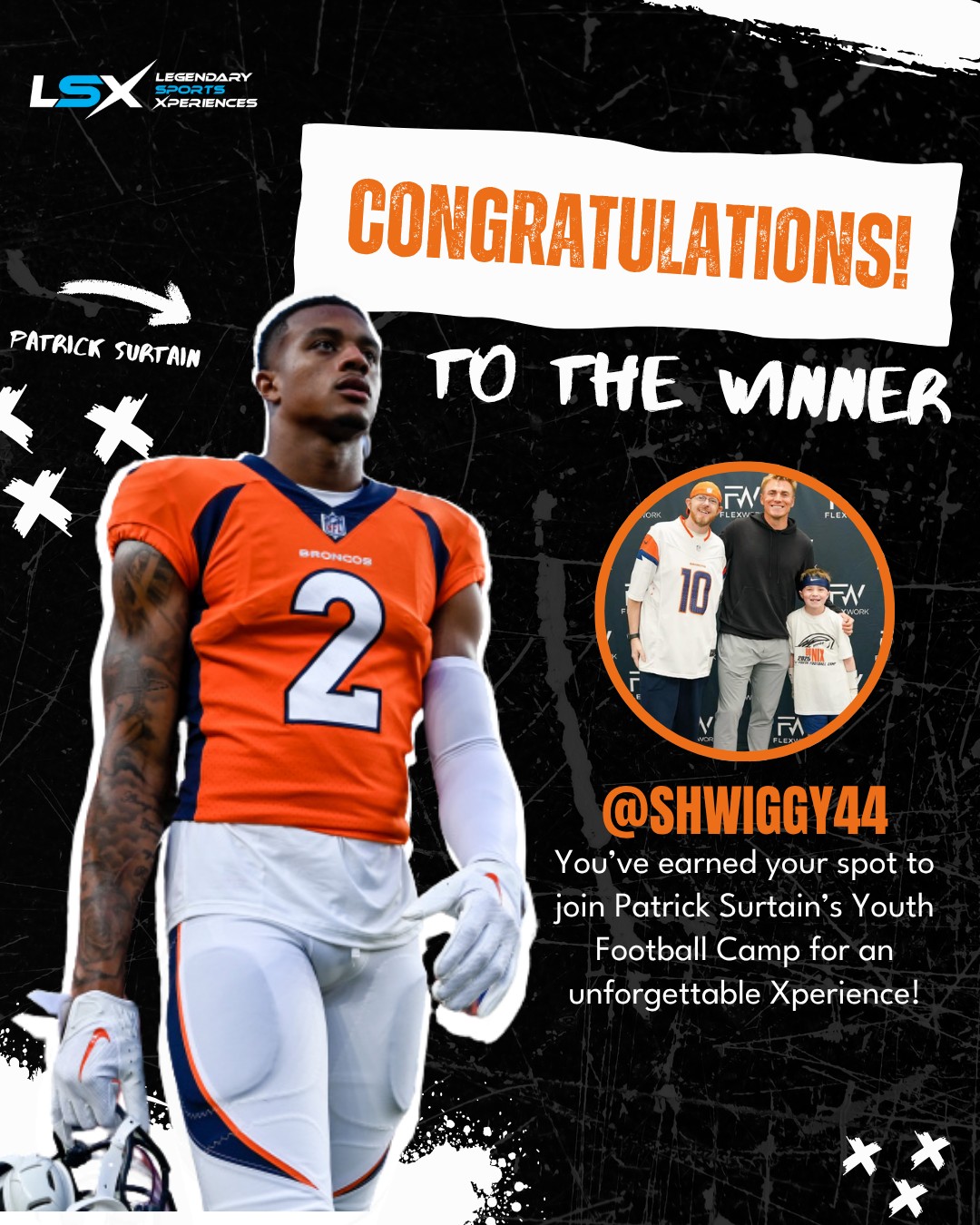 🏆 A DREAM COME TRUE! 🏆 Congratulations to @shwiggy44 — your child has earned a once-in-a-lifetime spot at Patrick Surtain’s Youth Football Camp! 🧡🏈
From learning from one of the NFL’s best to creating core memories on the field, this is more than just football — it’s an unforgettable Xperience that inspires, uplifts, and empowers the next generation.
📩 Send us a message to claim your child’s spot and be part of something truly special.
#LSXperience #PatrickSurtain #YouthFootballCamp #NextGenAthletes #FootballDreams