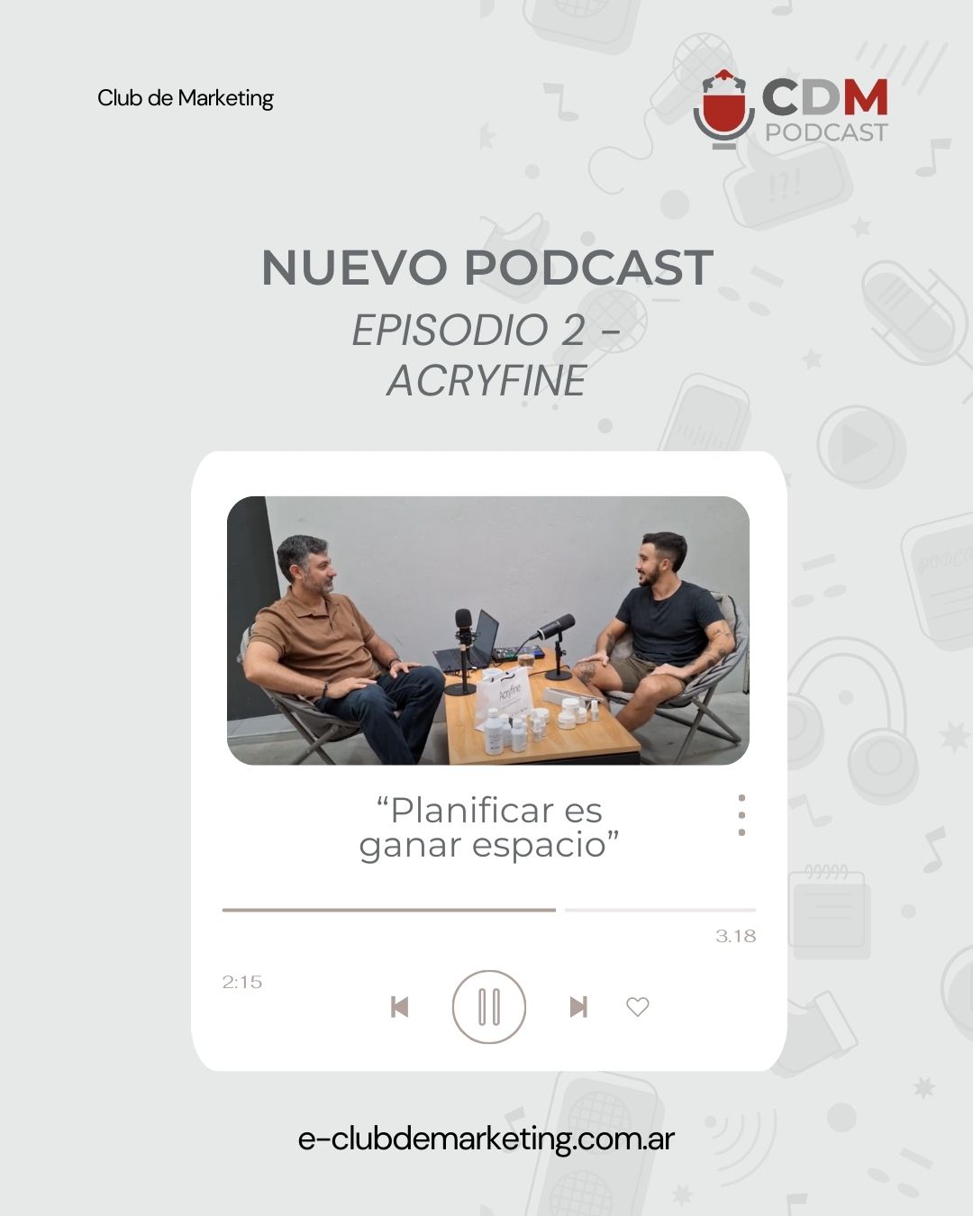 🎧 NUEVO EPISODIO DEL CDM PODCAST
📍 Episodio 2 – Acryfine
“Planificar es ganar espacio” 🧠
Charlamos con un empresario que entiende que detrás de cada gran marca, hay estrategia, visión y mucho trabajo en equipo.
🚀 ¿Cómo crecer sin perder el foco?
🧩 ¿Por qué es clave planificar antes de ejecutar?
📲 Dale play y descubrilo en este nuevo episodio en Youtube y/o Spotify.
👉 Conocé nuestra web https://www.e-clubdemarketing.com.ar/cdm-podcast
#CDMPodcast #Marketing #Estrategia #EmprenderConSentido #ClubDeMarketing #Planificación #Negocios #Acryfinet
