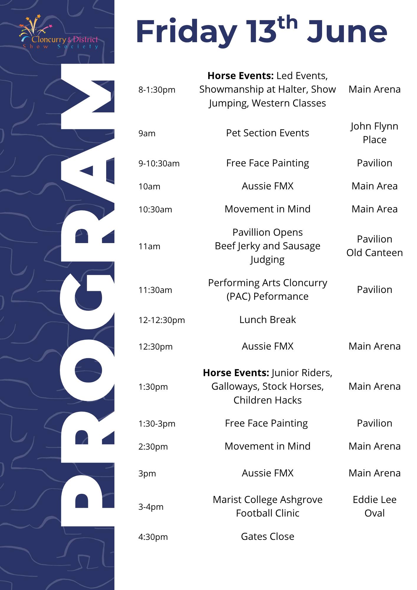 ๐ชโจ The Cloncurry & District Show Program is Here! ๐
๐
Get ready for a jam-packed two days of fun, food, and fantastic entertainment! From cattle judging to kids' rides, extreme motocross action to local exhibitsโthereโs something for everyone! ๐
๐ Check out the full program and start planning your Show experience now!
#CloncurryShow #OutbackSpirit #ShowTime #FamilyFun