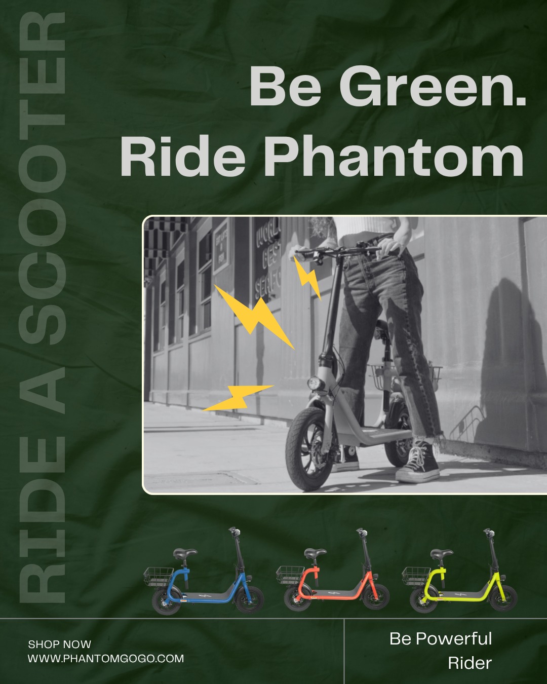 Be Green. Ride Phantom!
#phantomgogo #ScooterLife #EcoCommute #ScooterTips #viral #ScooterCommunity #withyoualltheway #scooterist #ebikerepair #EBikeLifestyle #bike #electricbikes #riders #rider #weehlie #ebikeadventures #electricbike #ecofriendlyproducts #ecofriendlyliving #foldablebike #foldingbike #escooters #escooter #ElectricScooter #phantomgogo #sustainable #electricscooter