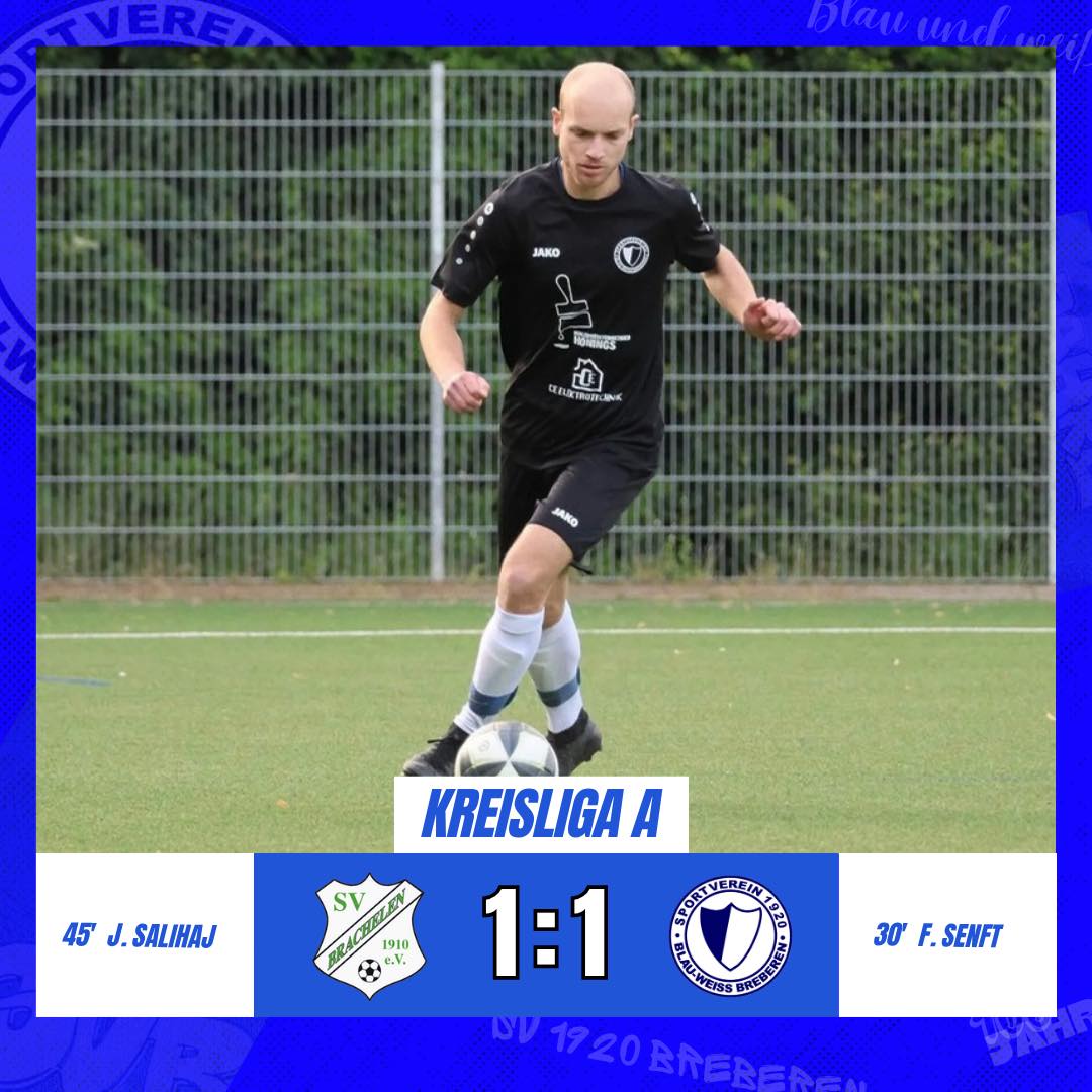 🔵⚪️ Beide Mannschaften holen auswärts einen Punkt ⚪️🔵
Am vergangenen Sonntag war der SVB in Brachelen zu Gast. Bei sommerlichen Temperaturen gelang es unseren Blau-Weißen, nach einer halben Stunde in Führung zu gehen. Nach einer schönen Kombination schob Felix Senft (30.) zum 0:1 ein. Kurz vor dem Halbzeitpfiff kassierte man jedoch noch den Ausgleich. In der zweiten Hälfte ging es eher ruhig her. Die Hausherren waren die spielbestimmende Mannschaft, aber es gelang ihnen nicht, einen weiteren Treffer zu erzielen. Somit trennten sich die Mannschaften mit 1:1 und man nahm einen wichtigen Auswärtspunkt mit.
Unsere Reserve spielte am Freitagabend in Frelenberg. Der TuS ging mit einem 1:0 in die Halbzeitpause. Kurz nach dem Seitenwechsel glich der SVB durch Justin Frenken (49.) aus. Nur wenig später war es erneut Justin Frenken (56.), der den SVB in Führung brachte. Nur zwei Minuten später glichen die Hausherren zum 2:2 aus. Aber unsere Blau-Weißen waren die bessere Mannschaft, erspielten sich weitere Chancen und gingen folgerichtig durch Tristan Blödgen (69.) verdient in Führung. Anschließend vergab man weitere gute Möglichkeiten, die Führung weiter auszubauen und bekam in der Nachspielzeit den erneuten Gegentreffer zum 3:3 Ausgleich.
🔵⚪️
📸 @miriamsenft