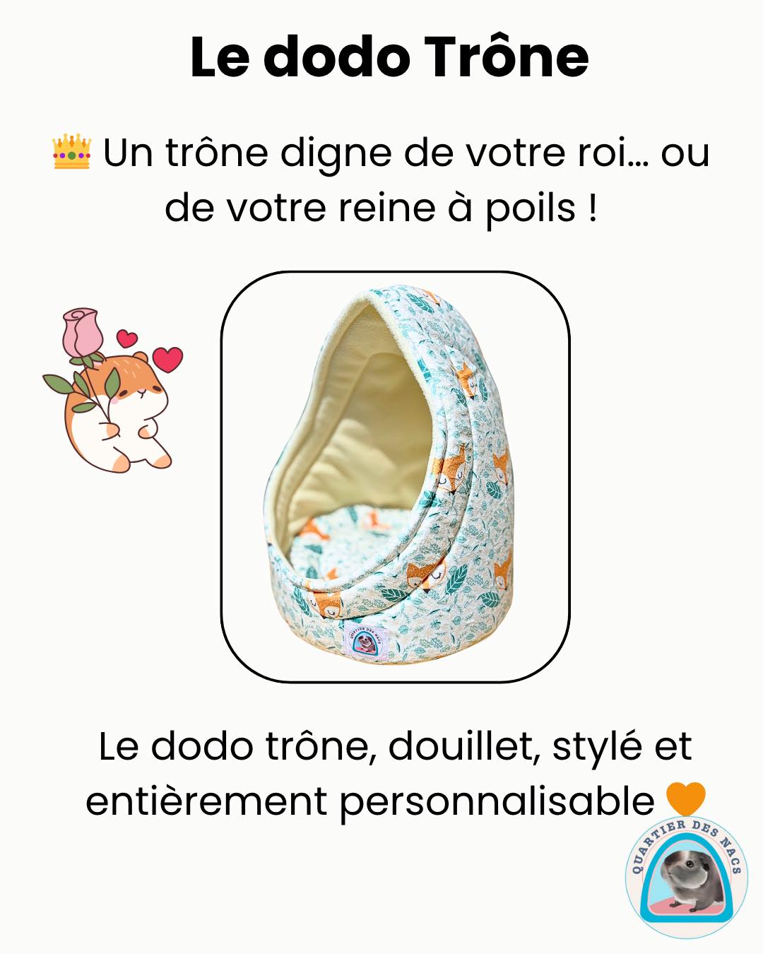 👑 Dodo Trône – Le couchage royal pour NAC exigeants
#vcsumgiveaway
Offrez à votre lapin, cochon d’Inde, furet ou rat un véritable trône digne de son statut ! Ce couchage à la forme enveloppante offre un parfait compromis entre esthétique, confort et sécurité. Sa silhouette haute et arrondie procure un effet cocon rassurant, idéal pour se reposer, observer ou se lover.
💛 Entièrement personnalisable :
Choisissez les tissus intérieurs et extérieurs selon vos envies : polaire unie, polaire ou coton imprimé. Créez un modèle qui s’intègre parfaitement à votre intérieur tout en s’adaptant au tempérament de votre animal.
🧺 Confort optimal :
Rembourrage généreux et coussin moelleux amovible pour un entretien facilité. Votre compagnon profitera d’un repos profond et apaisé.
🌿 Fabrication artisanale :
Chaque trône est confectionné à la main dans notre atelier, avec des matériaux certifiés Oeko-Tex, respectueux de la peau et de l’environnement.
📐 Dimensions pensées pour les NAC
Parfaitement adapté à la taille des petits animaux (lapins nains, cochons d’Inde, chinchillas, furets, rats, etc.)
⸻
🎁 Pourquoi choisir le dodo trône Quartier des Nacs ?
• Design exclusif et cocooning
• Personnalisation au choix
• Matériaux haut de gamme
• Fait main en France
• Idéal pour l’hiver comme pour la mi-saison
⸻
💬 Besoin d’aide pour choisir les tissus ? Écrivez-nous !
🔗 Commandez sur quartierdesnacs.com
🐾 Pour encore plus de conseils, nouveautés et adorables créations, abonnez-vous à @quartier_des_nacs !
Prenez soin de vos animaux avec Quartier Des Nacs 🐾
#bienetreanimal #accessoireanimaux #cochondinde #cochondindes #lapin #lapices #furet #furet #animaux #animauxdecompagnie