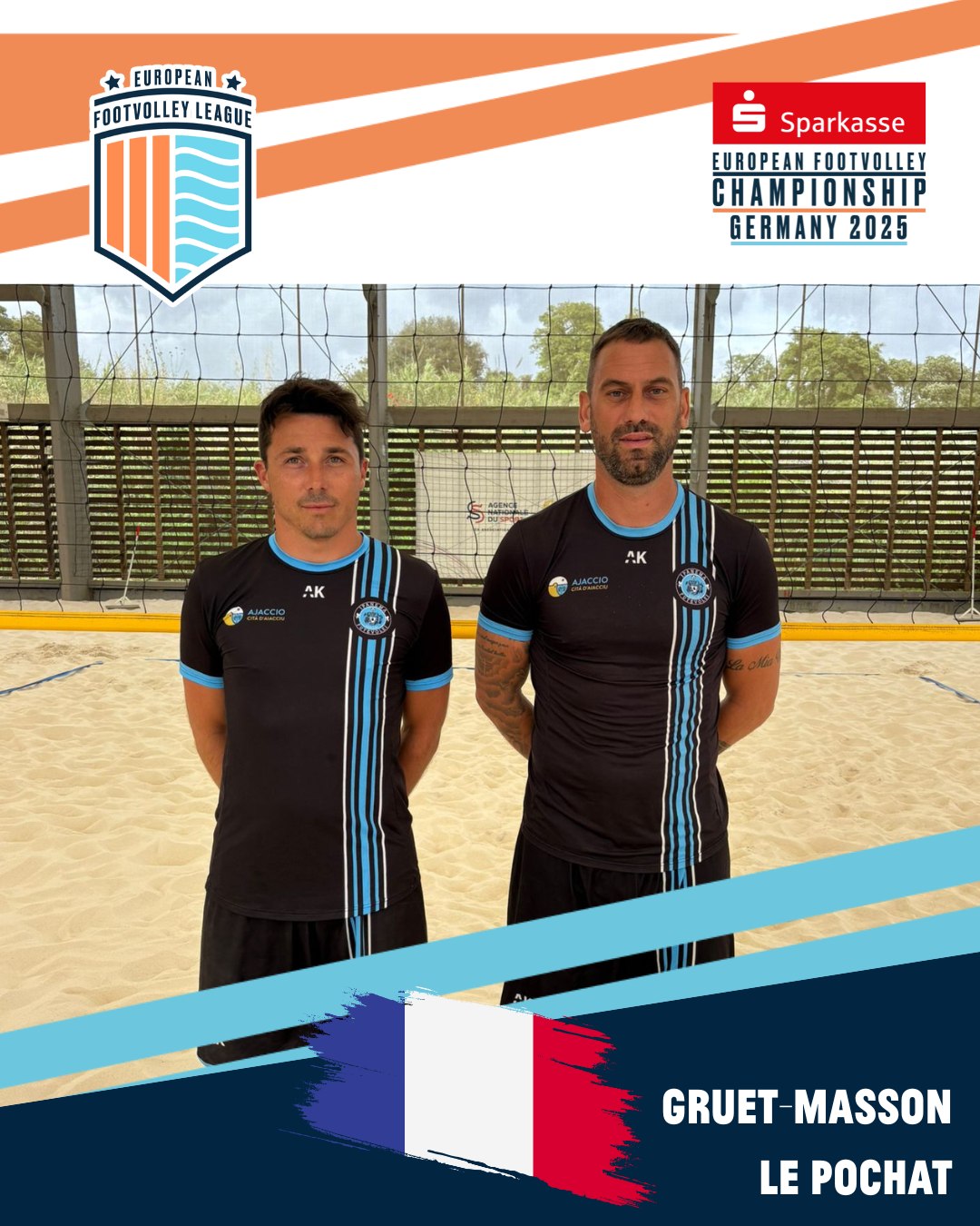 These are our teams for the European Footvolley Championship, taking place from Friday, 27 June to Sunday, 29 June 2025!
Watch out for FRA 1: Gruet-Masson & Le Pochat 🔥