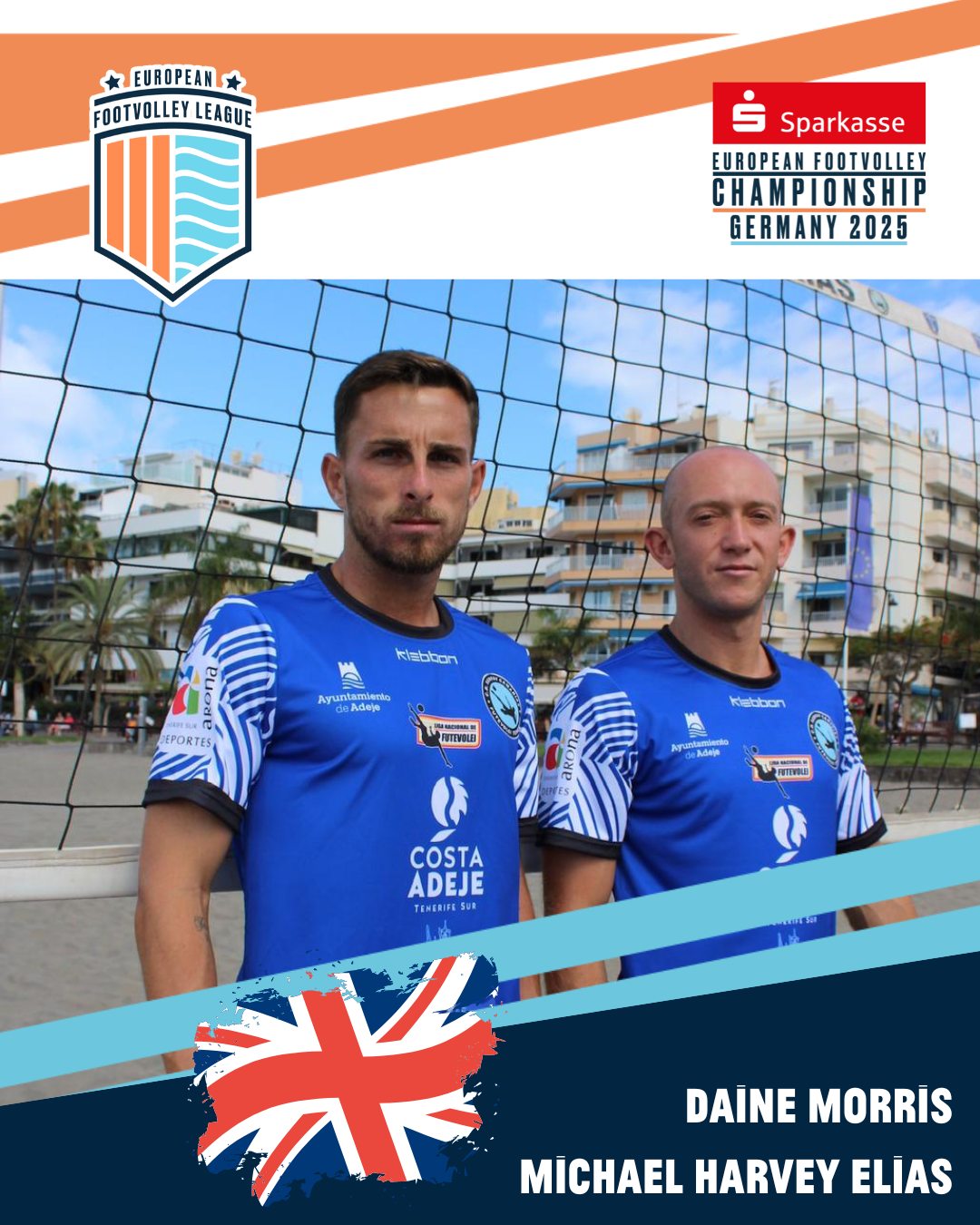 These are our teams for the European Footvolley Championship, taking place from Friday, 27 June to Sunday, 29 June 2025!
Watch out for UK: Daine Morris & Michael Harvey Elias 🔥