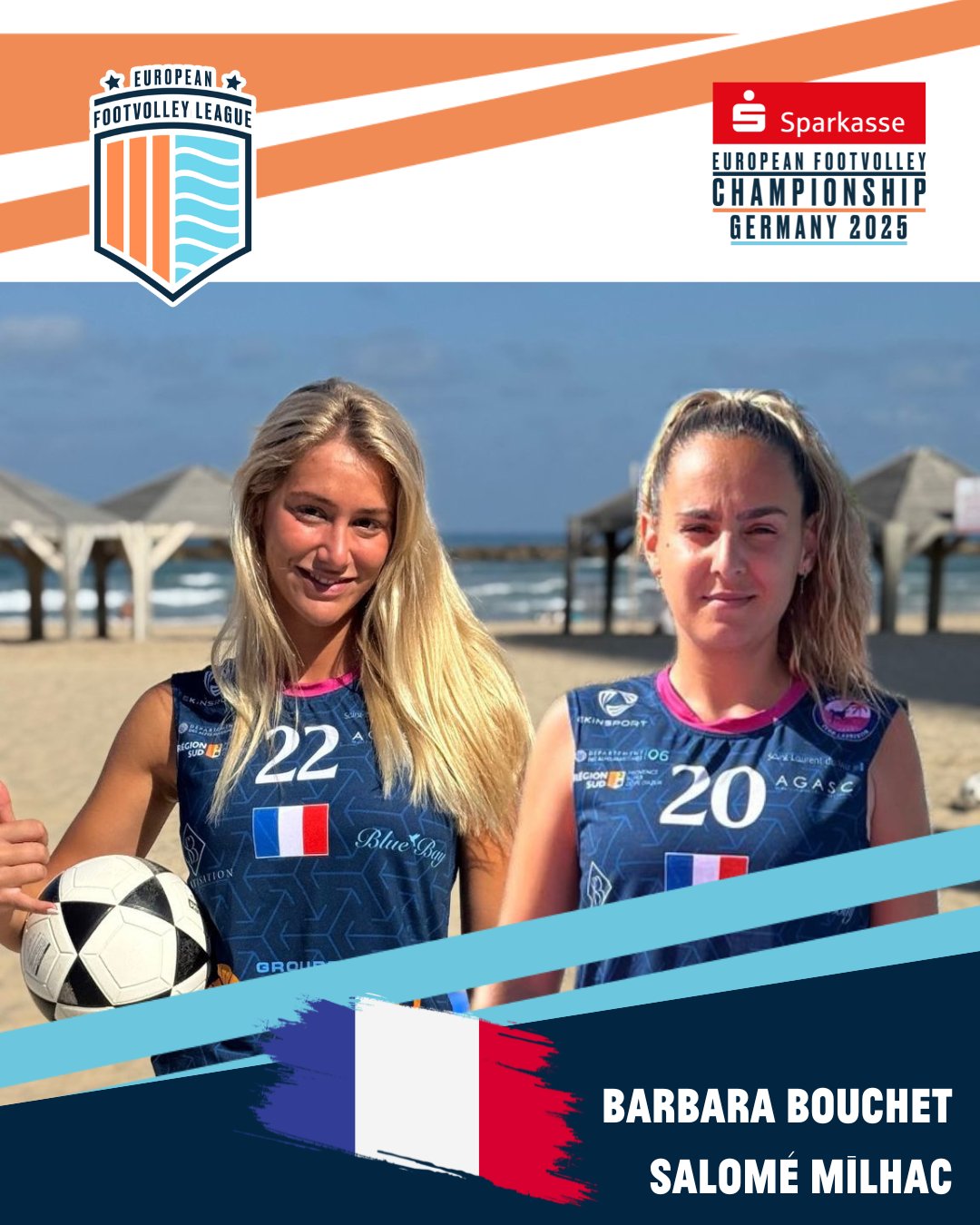 These are our teams for the European Footvolley Championship, taking place from Friday, 27 June to Sunday, 29 June 2025!
Team spotlight on FRA: Barbara Bouchet & Salomé Milhac🔥