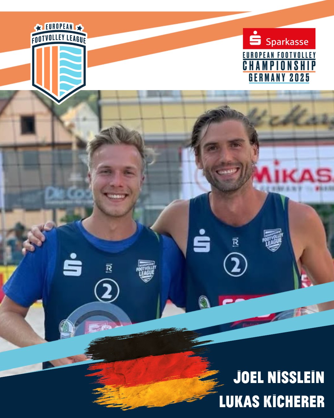 These are our teams for the European Footvolley Championship, taking place from Friday, 27 June to Sunday, 29 June 2025!
Watch out for GER 2: Joel Nisslein & Lukas Kicherer🔥