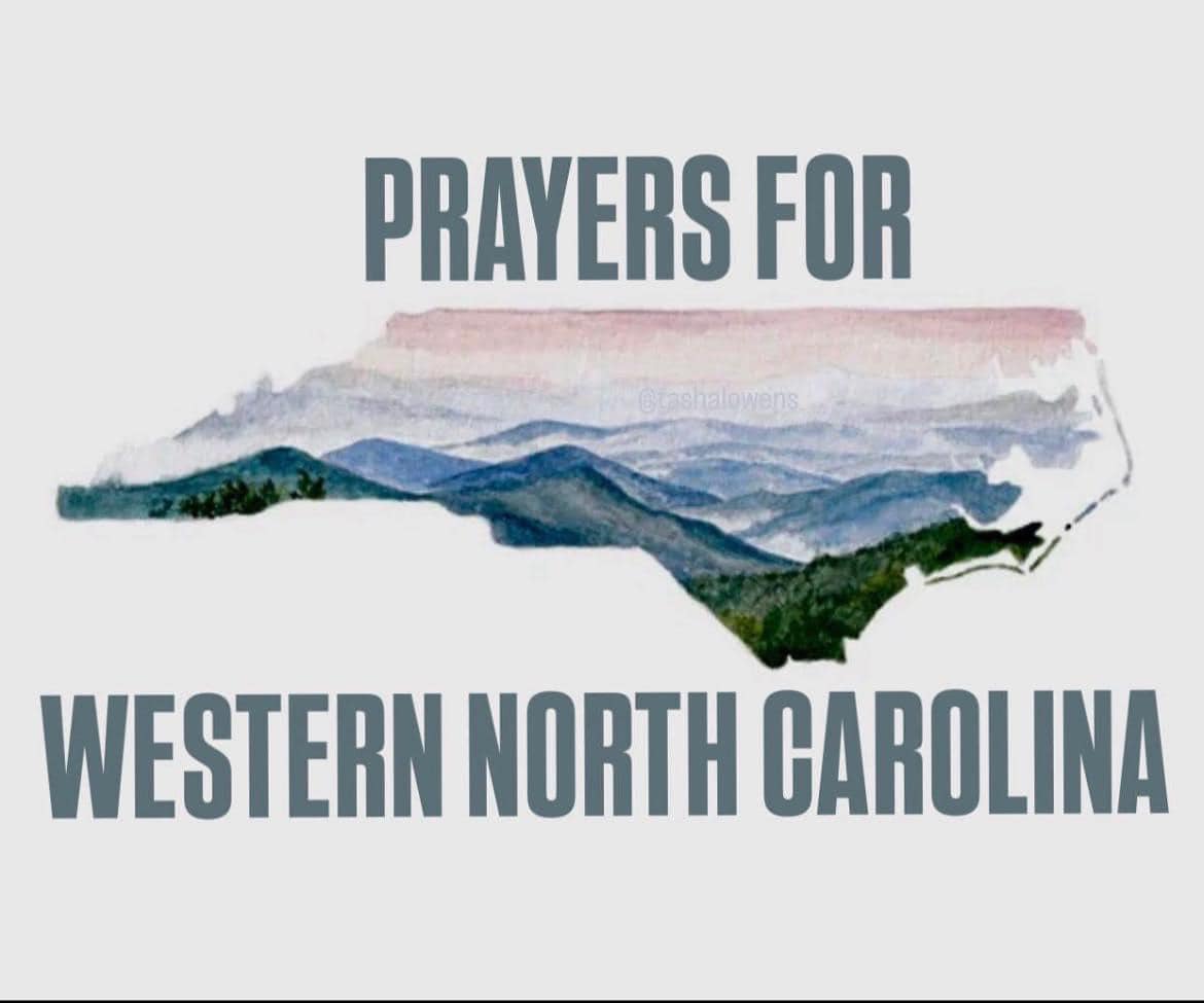 Please pray for all the communities impacted by the devastation in WNC!
Tim and I are in Illinois visiting family so are safe, but our community back home is greatly impacted. We have heard wonderful stories from our neighbors how they are helping each other and checking on each other- way to show love Mountain Valley!! We hope to be able to get back home soon if the roads allow 💕