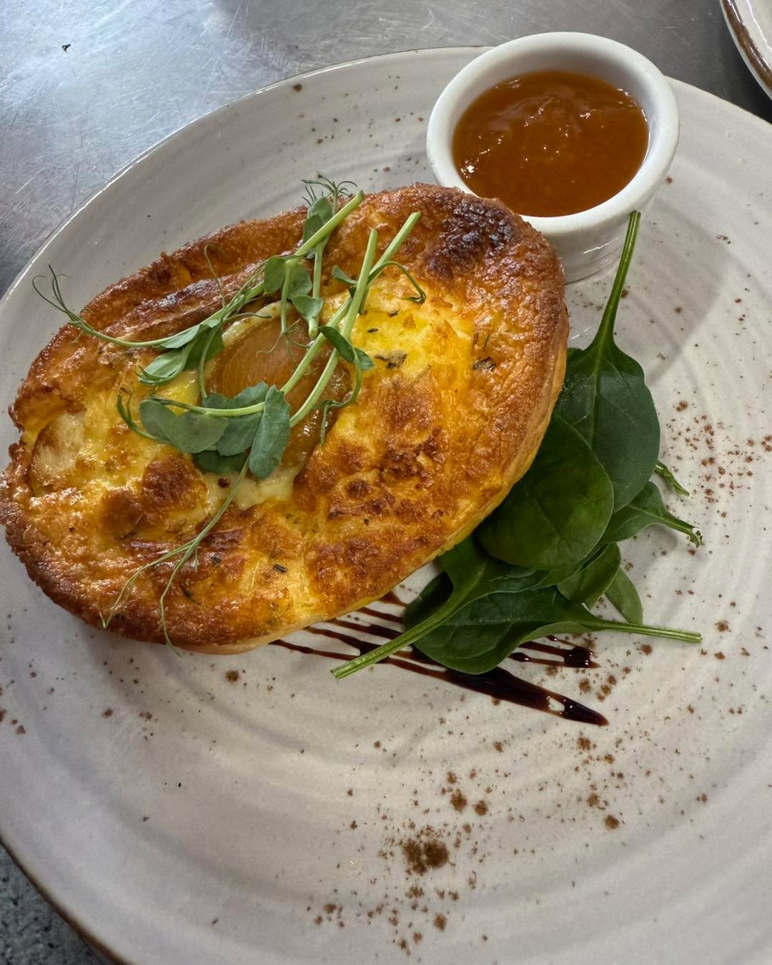 A couple of options in our cabinet. Smoked Chicken and Apricot Quiche and Curry Baked Potato, both Gluten Free, Potato has a Vegan Option