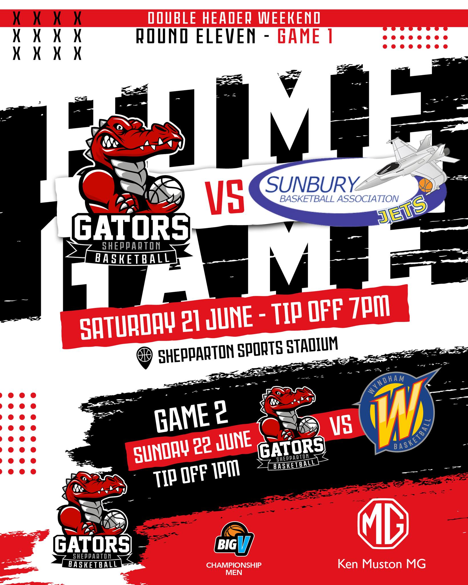 Who's ready for Saturday night?
The @kenmustonmg @gatorsbigv take on Sunbury Jets with tip-off at 7pm.
The start of a double header weekend with a Sunday game also against Wyndham with tip-off at 1pm.
See you at The Swamp!
#chompchomp๐๐