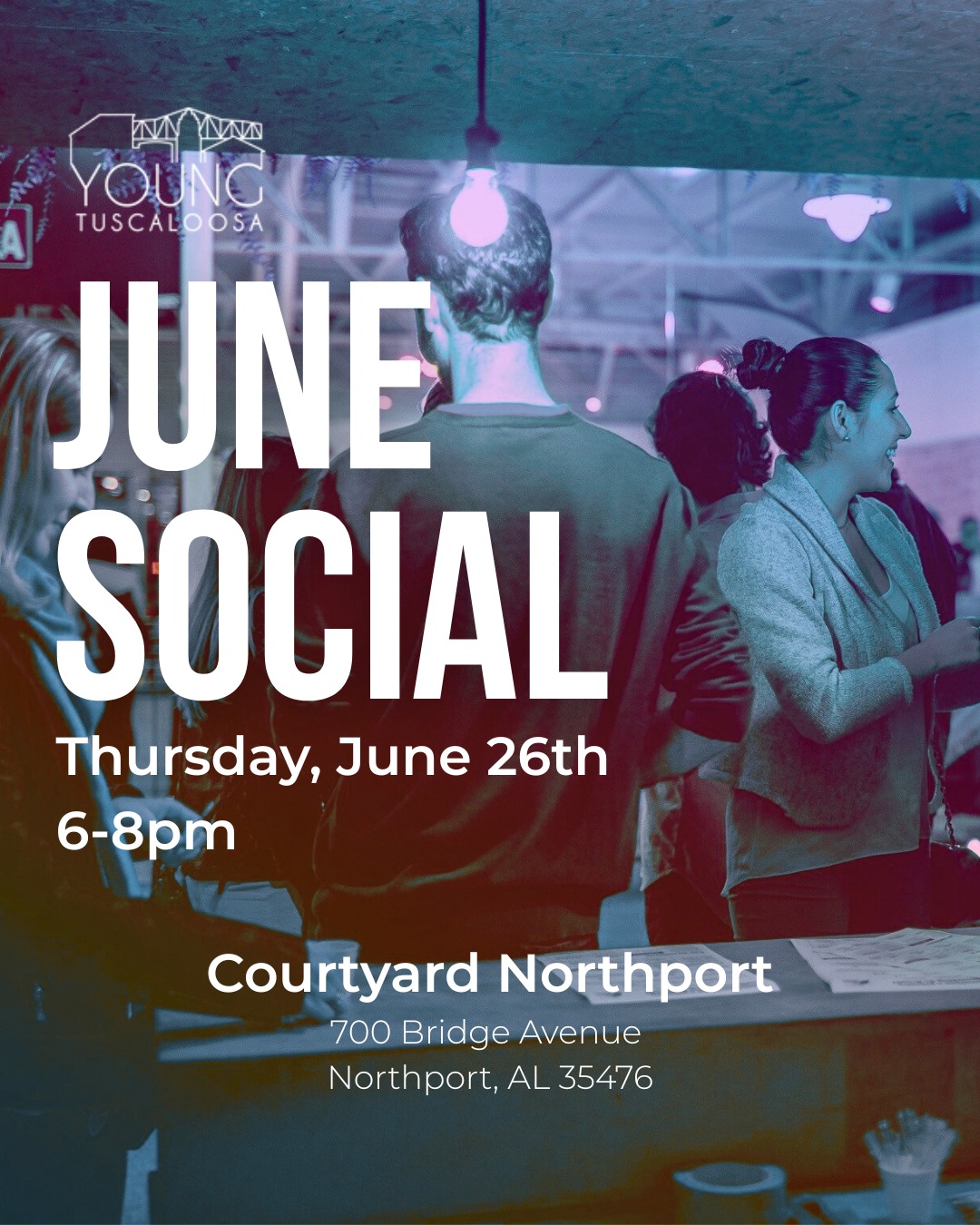 🥳 Join Young Tuscaloosa for our monthly social at the Courtyard Northport! Mix and mingle with young professionals from the Tuscaloosa area, grab a snack and have a drink as you relax and unwind after work.
📆 Thursday, June 26th from 6-8pm
This event is FREE for members and $10 for non-members. RSVP today at yongtuscaloosa.com!
#YoungTuscaloosa #youngprofessional
