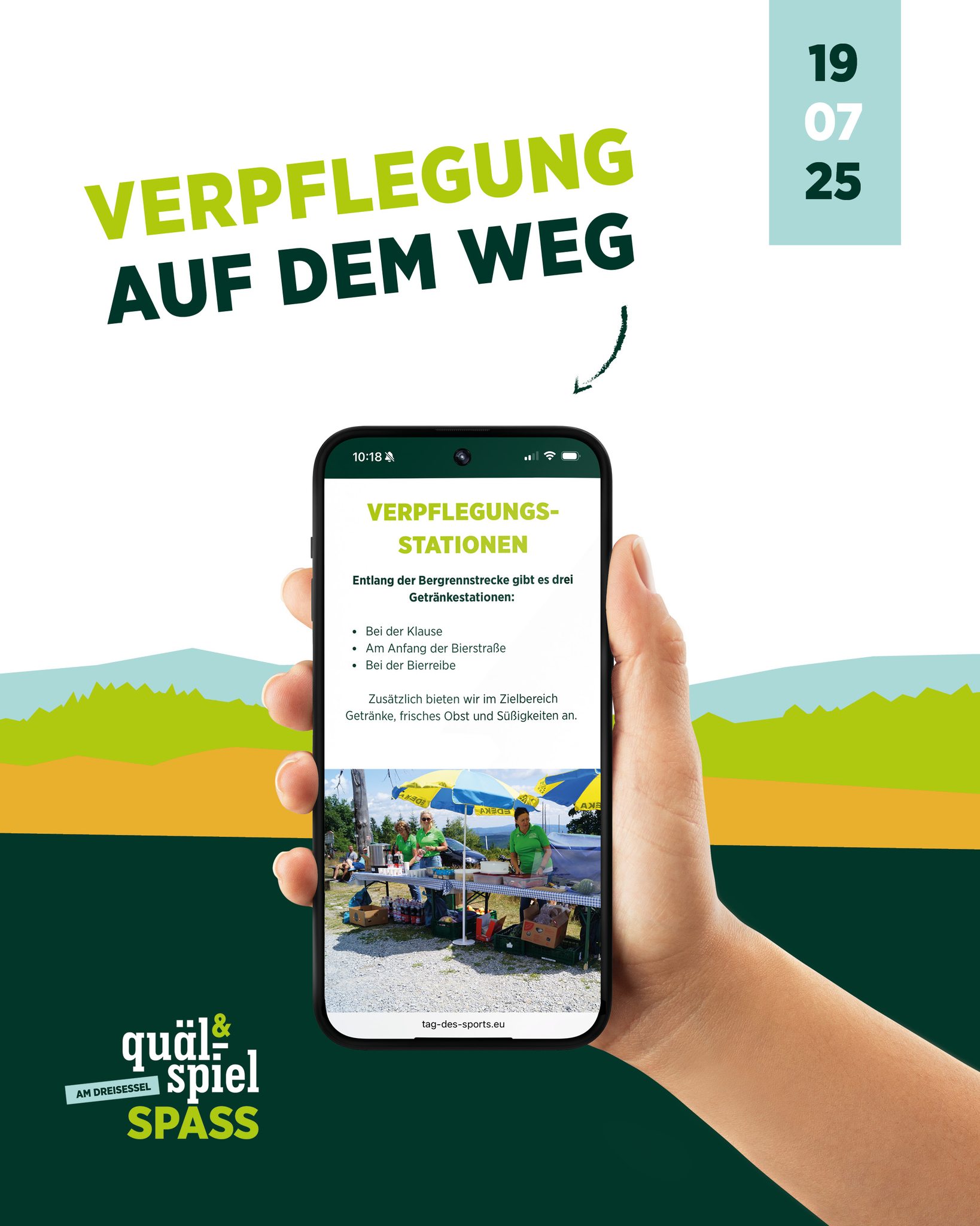 🥤 VERPFLEGUNGSSTATIONEN für alle Rennteilnehmer
Power für unterwegs! 💪
Entlang der Bergrennstrecke findest du drei Getränkestationen:
📍 Bei der Klause
📍 Am Anfang der Bierstraße
📍 Bei der Bierreibe
Im Zielbereich warten außerdem:
🍎 Frisches Obst, 🍬 Süßes & 🥤 Getränke – alles, was du brauchst nach dem Run!
#TagDesSports2025 #ChallengeAccepted #TeamSpirit #EinZielVorAugen #tagdessports #dreisesselgemeinde #quälspass #quälspassamdreisessel #dreisesselberg #dreisessel #spielspass #kidsrace #racenight #laufen #mtb #walken #bergrennen #verpflegungläuft