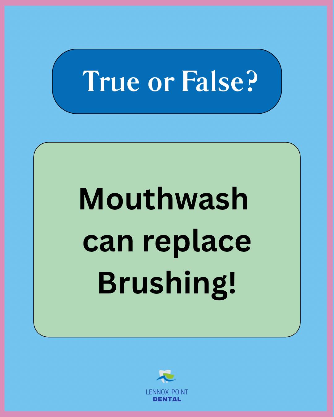 “Mouthwash can replace Brushing”
100% FALSE!
Brushing and Flossing are essential for plaque removal.
* Brushing removes plaque from the tooth surface
* Flossing removes plaque in between the teeth
Mouthwash can be used after brushing and flossing, but it is not essential.
#brushing #flossing #mouthwash #dentalcare #oralhealth #DentalTips #localdentist #lennoxpointdental