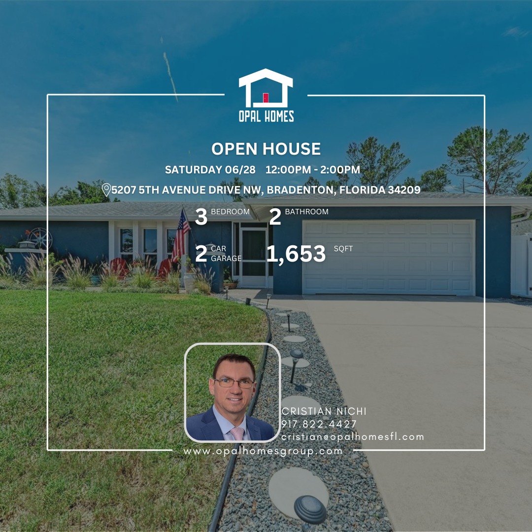 ✨OPEN HOUSE | SATURDAY 06/14 | 1:00PM - 3:00PM✨
📍5207 5TH AVENUE DRIVE NW, BRADENTON, Florida 34209
🌐https://opalhomesgroup.com/.../5207-5TH-AVENUE-DRIVE-NW/
This beautifully updated 3-bed, 2-bath pool home combines modern elegance with laid-back Florida charm! 💫
Step inside to a bright, open split floor plan, featuring a stylish kitchen with quartz countertops, recessed lighting, and peaceful backyard views. 🍳🌿
Enjoy spa-like bathrooms, a spacious laundry room, and thoughtful upgrades throughout—from shaker-style doors to new baseboards. 💎🛁
The resort-style pool (2022) with a 7-ft sun shelf and paver deck is perfect for soaking up the sun in your own private oasis! 🌞🏊
Extra perks: AC (2023), fresh exterior paint (2025), blown-in insulation (2022), and room to park an RV or boat! 🚐🚤
Ideal location—just minutes to Anna Maria Island, Robinson Preserve, and more. 🏖️🌴
Great investment opportunity with projected income of $66K–$75K per year! 💰📈
☎️941.539.4682
📧todd@opalhomesfl.com
#JustListed #floridaliving #openhouse #poolhome #DreamHome #coastalvibes #annamariaisland #HomeSweetHome #realestateinvesting #opalhomesfl