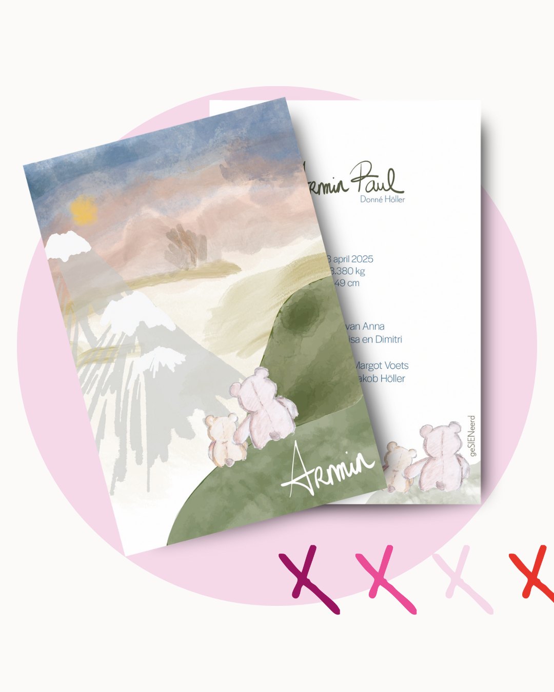 A R M I N.
In april werd de 'geSIENeerde' familie alweer een beetje groter! 🙌 Deze keer door Armin Paul. Grote zus Anna was zo fier op haar kleine broertje en dat wilden mama en papa met de grote en kleine beer meegeven op hun persoonlijk kaartje! Ook deze keer mocht ik weer een heel leuk idee op papier toveren.
Wie goed oplet herkent misschien wel een eerder ontwerp waar de mama en papa van Armin Paul hun inspiratie uit haalden. 😉 Heel veel geluk en liefde gewenst voor dit mooie gezinnetje!
Ben jij nog opzoek naar een persoonlijk ontwerp voor jouw grote geluk? Niet twijfelen, gewoon sturen! www.gesieneerd.be/contact of via gesieneerd@gmail.com.
Liefs,
Sien
#gesieneerd #baby #geboorte #zegheteensmeteenkaartje #grafischontwerp #graphicdesign #kaartjestijd #geboortekaartje #persoonlijk