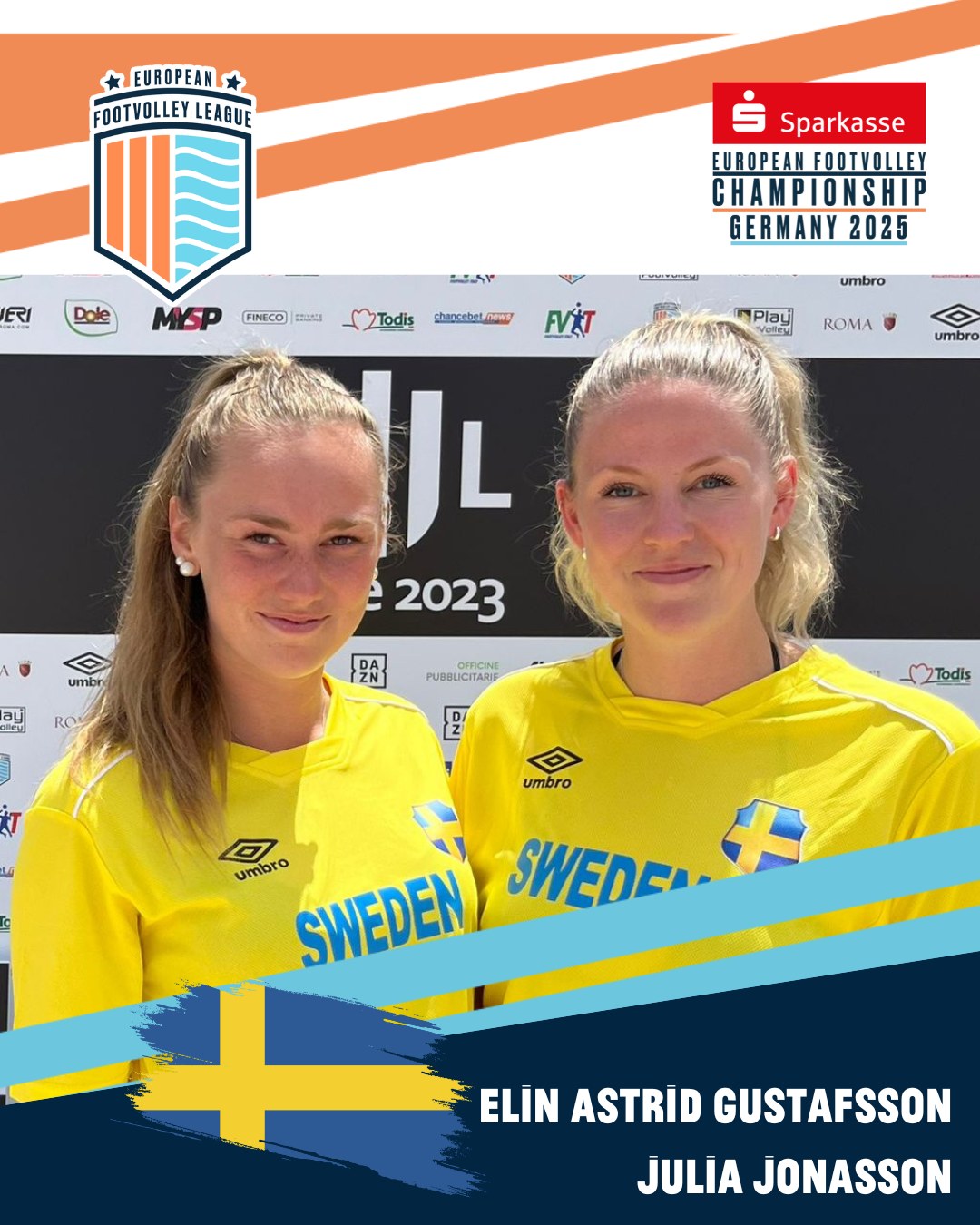 These are our teams for the European Footvolley Championship, taking place from Friday, 27 June to Sunday, 29 June 2025!
Here comes SWE: Elin Astrid Gustafsson & Julia Jonasson🔥