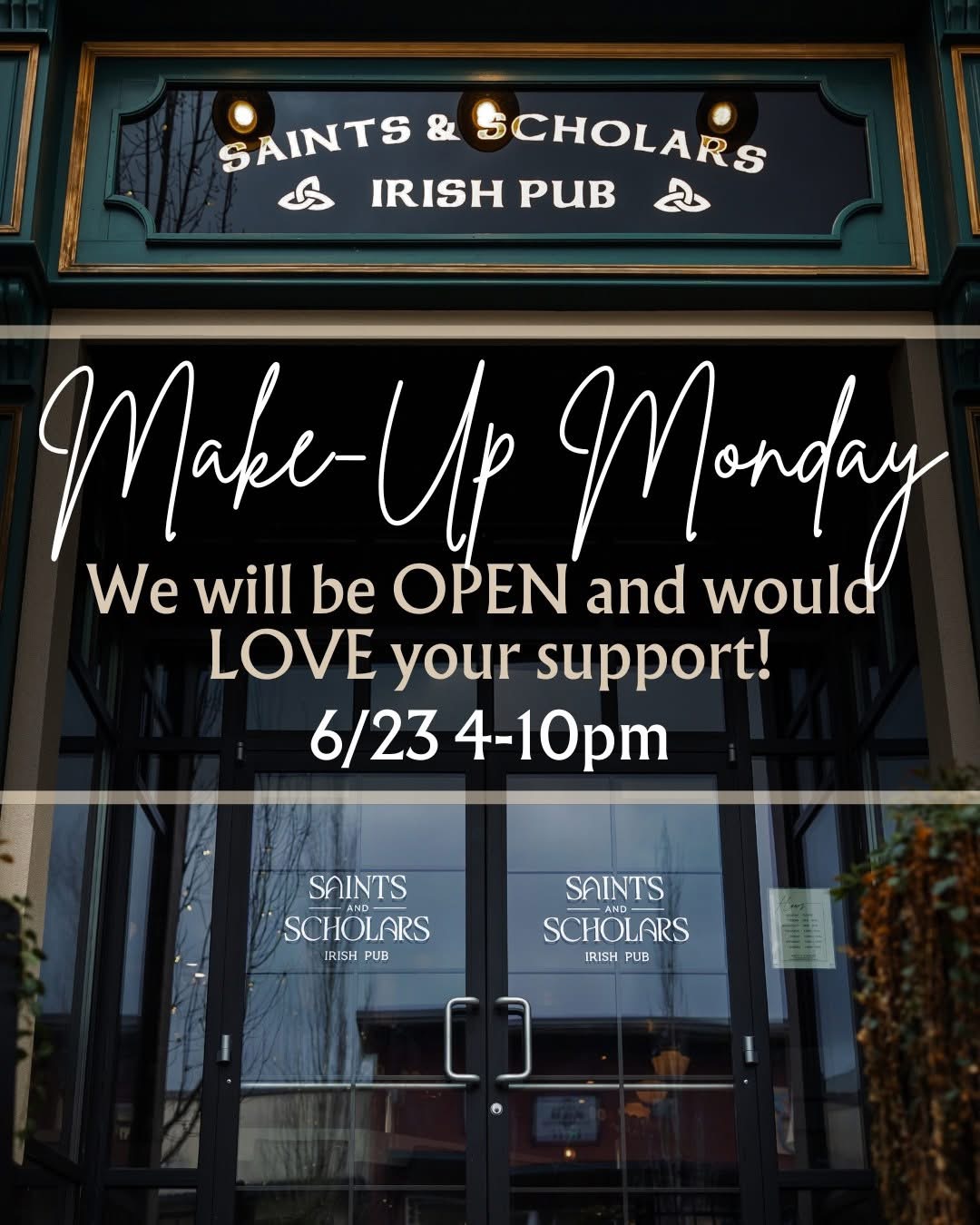 🆘 𝙏𝙃𝙄𝙎 𝙇𝙊𝘾𝘼𝙇 𝘽𝙐𝙎𝙄𝙉𝙀𝙎𝙎 𝙉𝙀𝙀𝘿𝙎 𝙔𝙊𝙐𝙍 𝙎𝙐𝙋𝙋𝙊𝙍𝙏 - 𝙏𝙊𝘿𝘼𝙔‼️
From the owners of Saints & Scholars:
Hey Snoqulamie and surrounding areas, last week was a tough week for sure. Closed a number of days and some big expenses to get back open!
We are doing a big community push for a Make Up day! Hoping all can come out and support the Pub and our staff for the missed days!!
We will be open today and truly hopeful we will get a great turnout!
If you love what we try and do for the local community please come out and show your support!
**** I (Adrian Webb/owner) will be here to personally thank everybody that comes tonight!! ****
#localbusiness #community #smallbusinessbigdreams #snoqualmie #supportlocal