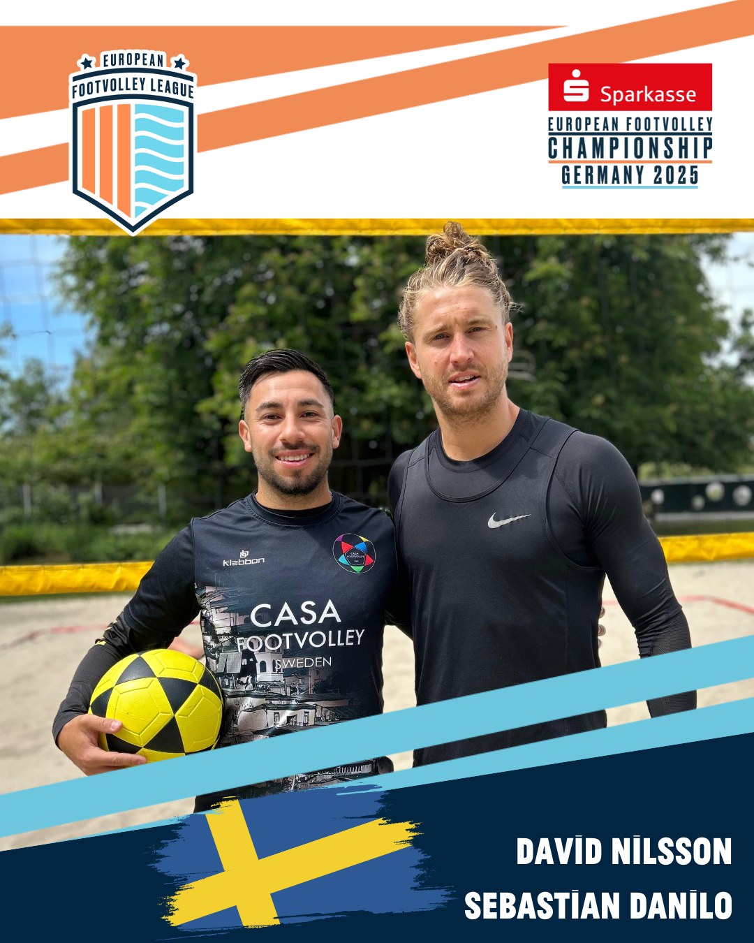 These are our teams for the European Footvolley Championship, taking place from Friday, 27 June to Sunday, 29 June 2025!
Say hello to SWE: David Nilsson & Sebastian Danilo🔥