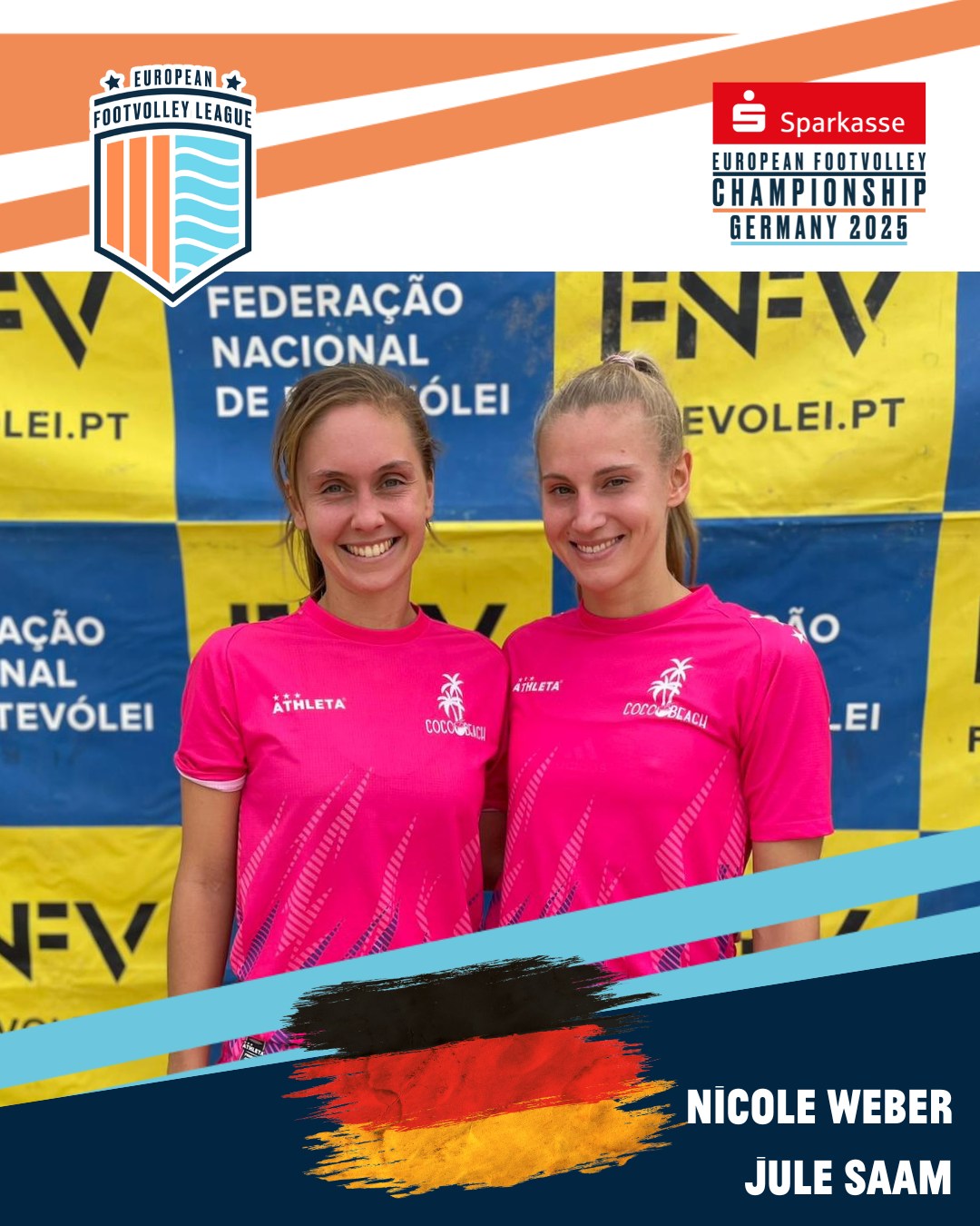 These are our teams for the European Footvolley Championship, taking place from Friday, 27 June to Sunday, 29 June 2025!
Team spotlight on GER: Nicole Weber & Jule Saam🔥