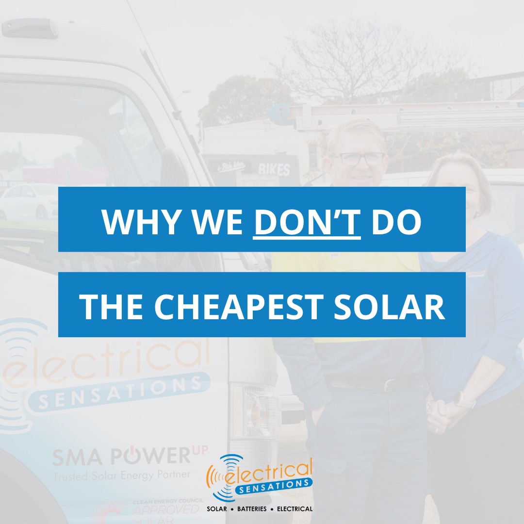We get it. Everyone loves a good deal. But when it comes to solar, cheap can end up being very expensive... 💸🔥
We’ve seen too many “bargain” installs cut corners with low-quality panels, dodgy wiring, and poor workmanship. That leads to faults, breakdowns, and even safety risks.
Our work philosophy has always been: do what is right, not what is easy. That means no shortcuts, no quick fixes. Just honest, high-quality solar solutions that are built to last.
✅ We only use reputable brands we trust
✅ Our team is experienced, qualified and local. We're not salespeople.
✅ We design each system to suit your needs. No cookie-cutter set ups.
When you invest in a good quality solar system, you're not just buying panels. You're buying peace of mind, long-term performance, and real value for your home.
Want it done once and done properly? That’s our promise.