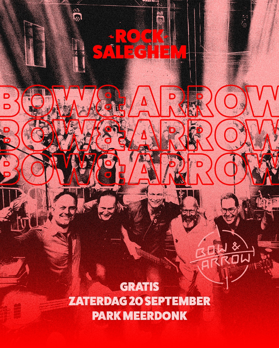 Band Nr 2: Bow & Arrow! Deze dijk van een coverband stond in 2014 al eens op Rock
Saleghem. Zowaar een schot in de roos. De meeslepende versies van gekende rock songs lieten toen menig muziekliefhebber niet onberoerd. Reden te meer om ze nog eens te laten komen. Feest verzekerd! #waasland #meerdonk #jubileum #GRATIS #festival #rocksaleghem #free