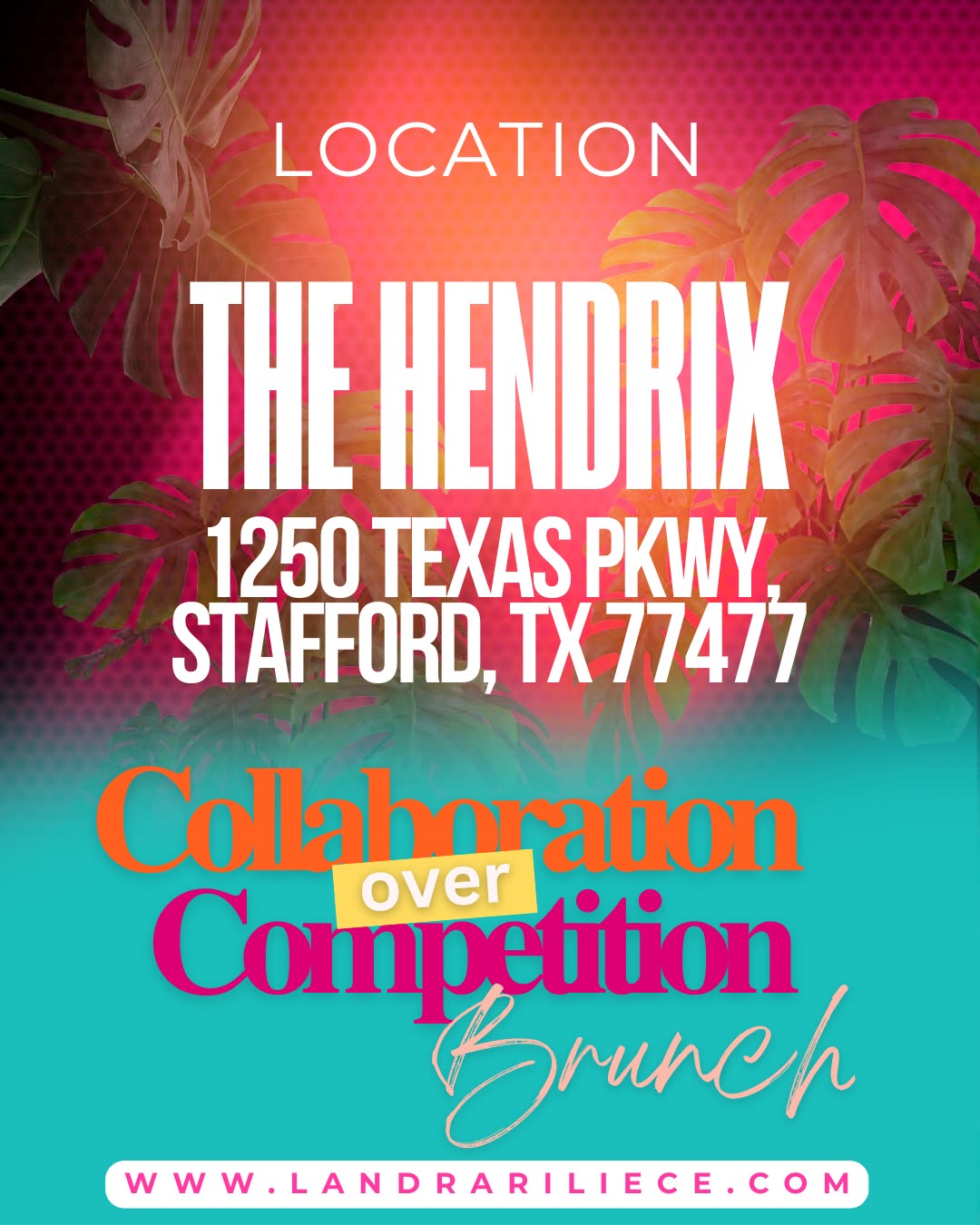 📍 THE VIBE IS SET. THE VENUE IS READY.
The Collaboration Over Competition Brunch is going down at The Hendrix—a stunning space that was made for big vision, bold conversations, and unforgettable connections.
🗓️ Date: June 29, 2025
📍 Location:
The Hendrix
1250 Texas Pkwy
Stafford, TX 77477
✨ Think modern elegance, luxe ambiance, and the perfect backdrop for powerful women and entrepreneurs to gather, grow, and glow.
Whether you’re coming to network, learn, or just fill your cup—you’ll feel the energy the moment you walk through the doors.
🎟️ Tickets are almost gone: www.landrariliece.com
#COCBrunch2025 #TheHendrix #HoustonEvents #PurposeDrivenConnections #CollaborationOverCompetition #WomenInBusiness #GetInTheRoom #LuxuryBrunchVibes #COCCountdown