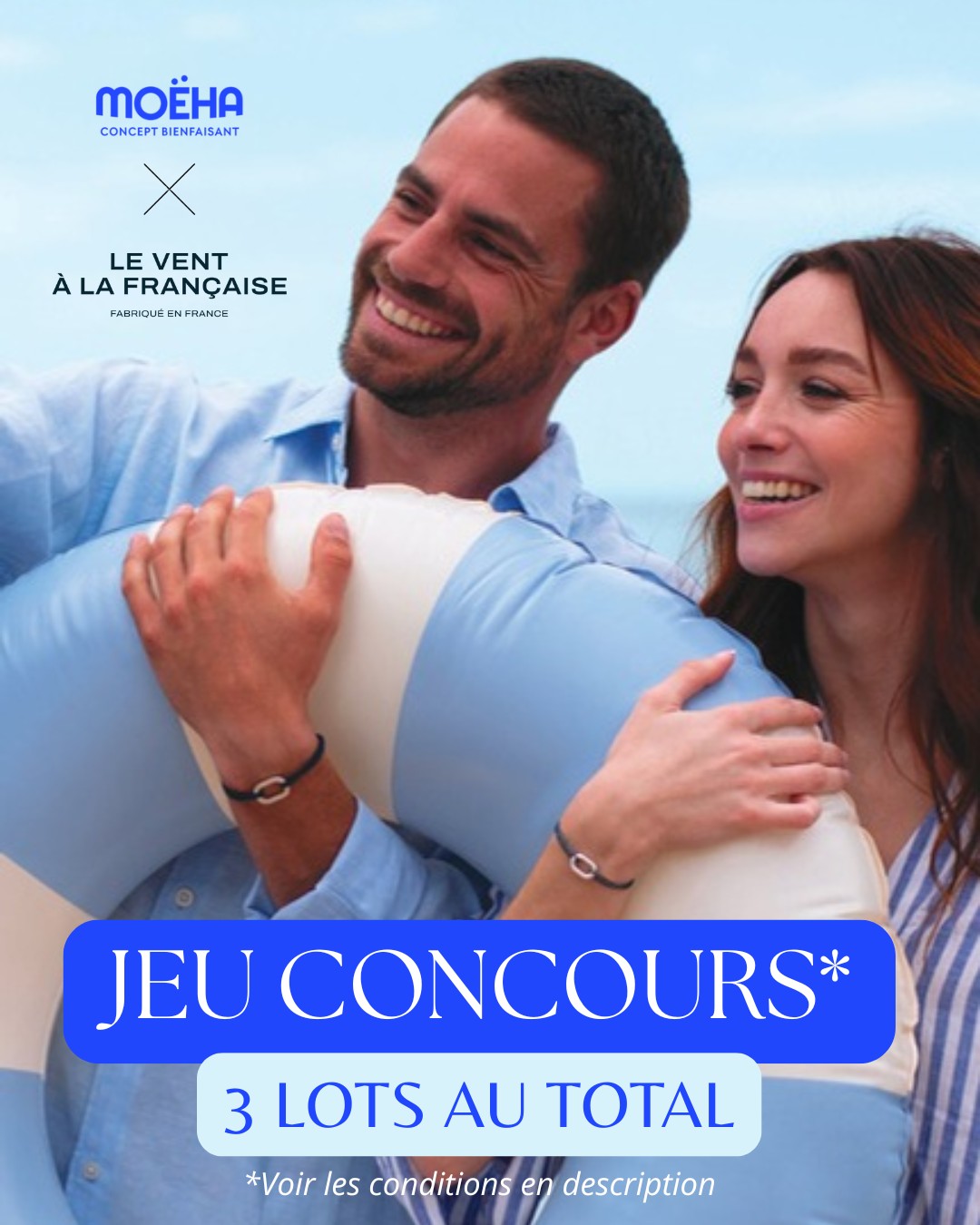 Participez à notre jeu concours en partenariat avec la marque @leventalafrancaise et tentez de remporter un lot ! ✨🎁
📅 Concours du 1er juillet 2025 au 31 juillet 2025
🎁 Ticket d'or : pack famille : un bracelet femme + un bracelet homme
🎁 Ticket d'argent : un bracelet femme
🎁 Ticket de bronze : un bracelet homme
* Pour l'achat d'un bracelet de la marque Le Vent à la Française, vous avez automatiquement une chance de gagner un des 3 lots mis en jeu.
3 tickets gagnants ont été cachés parmi 30 boîtes.
Nous vous attendons chez Moëha, du mardi au samedi, 10h-18h 🛍 Bonne chance à toutes et tous ! 🍀
#jeuconcours #jeuconcours2025 #jeuconcoursfrance #Bracelets #leventalafrançaise #lotsgagnants #Concours2025