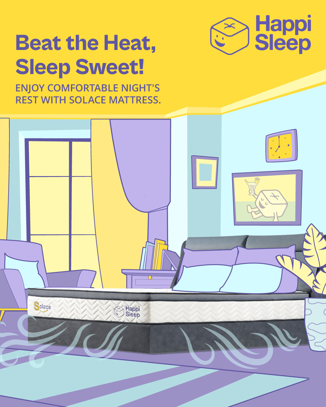 Say goodbye to sweaty nights.
With breathable latex and knitted jacquard fabric, the Solace Mattress keeps things comfy from dusk till snooze.
Sleep better, live Happi.
#HappiSleep #DreamWithUs
