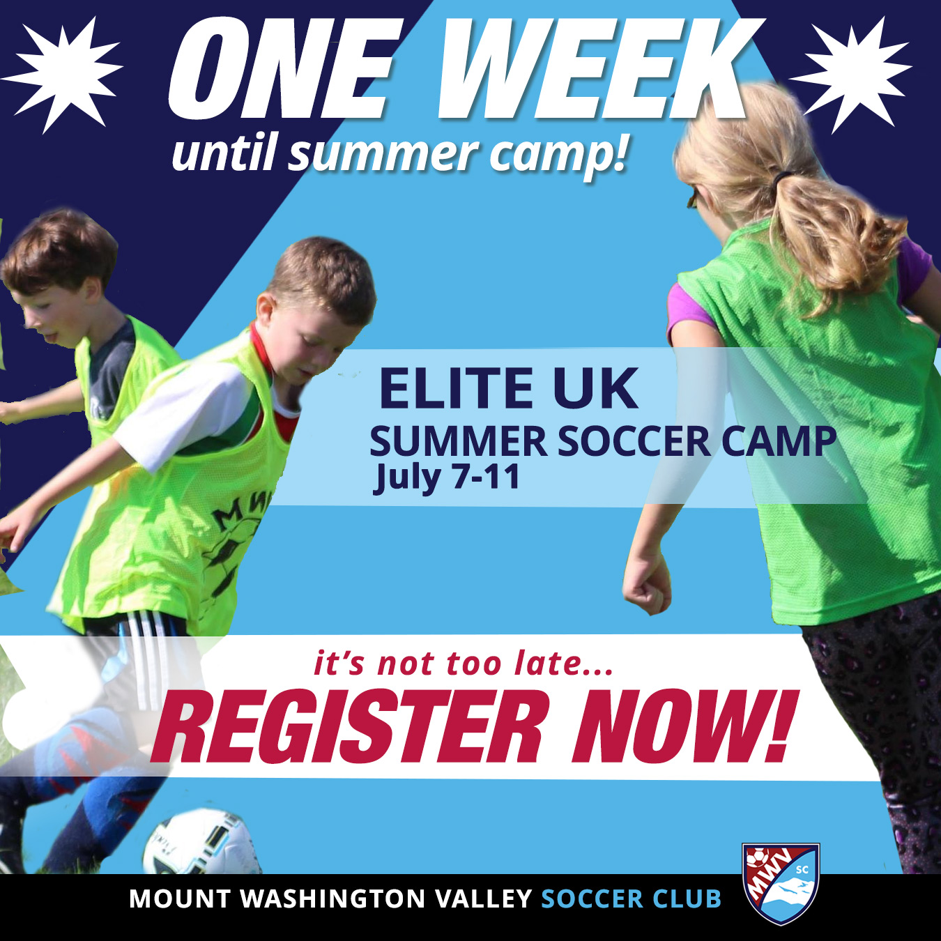 One week until soccer camp!  It's not too late to register:
https://system.gotsport.com/programs/43050713A
For more info:  https://www.mwvsoccer.com/summer-soccer-camp
***
#mwvsc #MWVSoccer #summercamp2025 #NHsummercamp #NHsoccer
