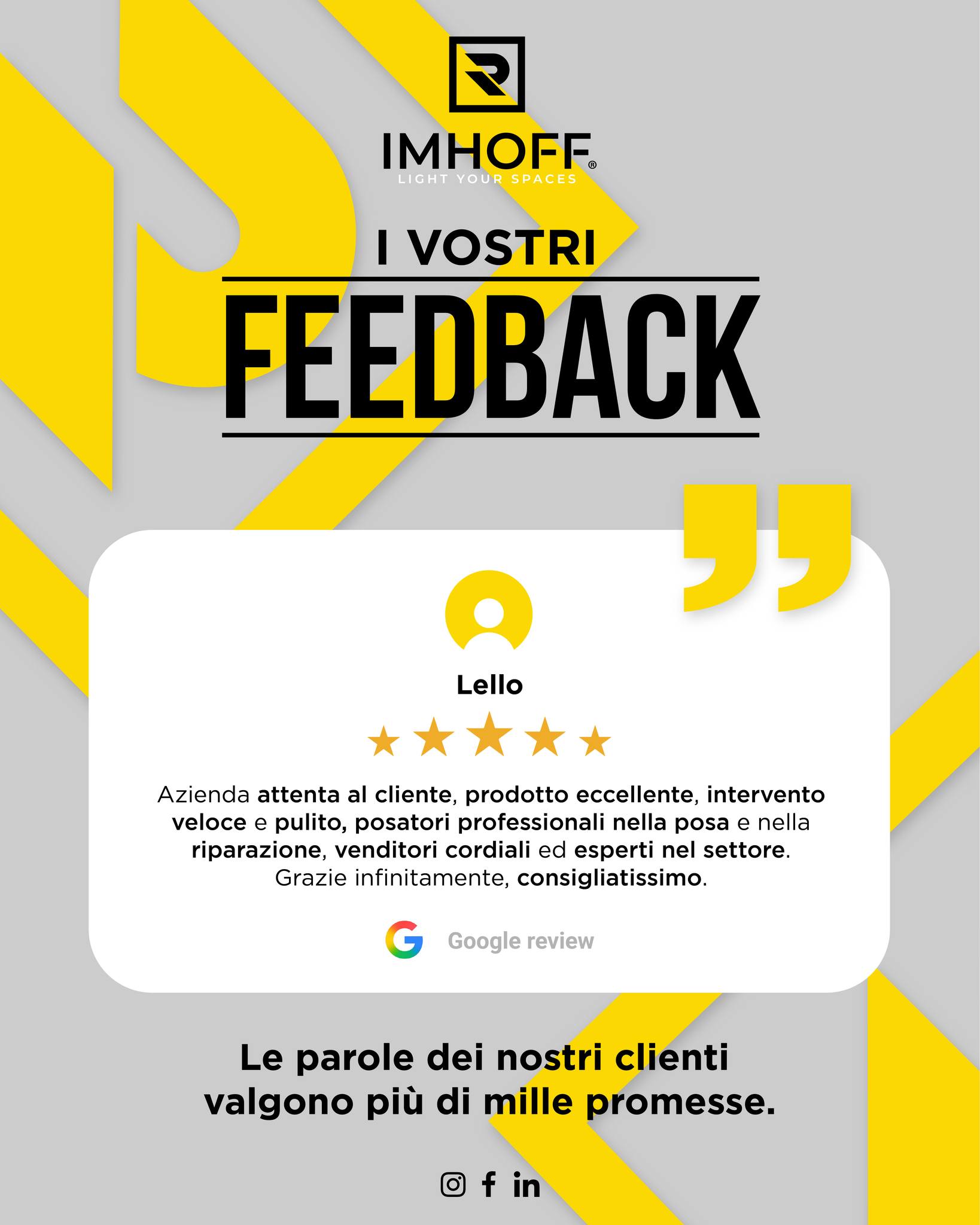 ✨ Ogni vostra parola conta per noi! ✨
Grazie a voi possiamo crescere e offrirvi sempre soluzioni che fanno davvero la differenza di design, qualità e dettagli che rendono speciale ogni casa.
#imhoffsrl #imhoffhandles #Foggia #googlereview #feedback #recensioni #interiordesign #designitaliano #arredamentomoderno #homedesign