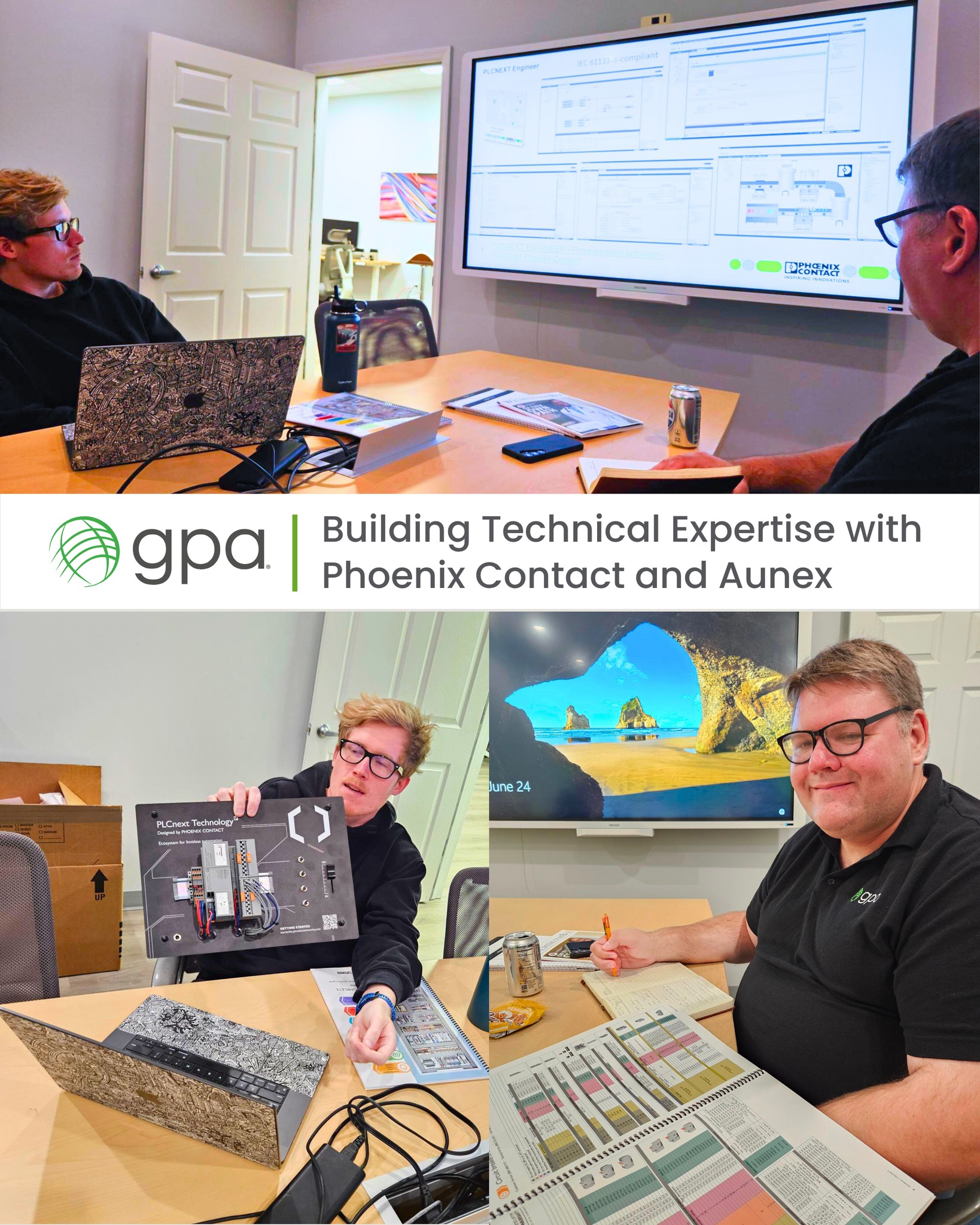 Our Wilmington, NC team recently took part in two engaging technical training sessions focused on advancing our understanding of modern automation and wireless technologies.
Chris Cibella from @phoenixcontactusa joined us to share the latest on their automation solutions—specifically the PLCnext Controls platform. Chris gave an in-depth look at its capabilities, including advanced control, IT/OT integration, and flexible programming. His session sparked great conversation about how PLCnext can support scalable and future-ready automation.
Shortly after, Tobias Meyer from Aunex Inc. led an interactive overview of their industrial wireless product line, with a focus on Bluetooth Low Energy (Bluetooth LE). He walked the team through how BLE can be integrated into safety and control systems, helping improve connectivity, efficiency, and workplace safety. The GPA team came ready with questions and showed strong interest in how wireless solutions can enhance plant operations.
These sessions not only built our team’s technical knowledge but also sparked ideas for how we can apply these innovations to real projects. We’re grateful for the time and insights from both Aunex and Phoenix Contact and excited to continue exploring what’s possible.
#IndustrialAutomation #BluetoothLE #PLCnext #PhoenixContact #SmartManufacturing #WirelessSolutions #AutomationTraining #SystemIntegration #DigitalTransformation #TechEnablement #IIoT #EngineeringGrowth #GPAExcellence #Aunex #PhoenixContactUSA