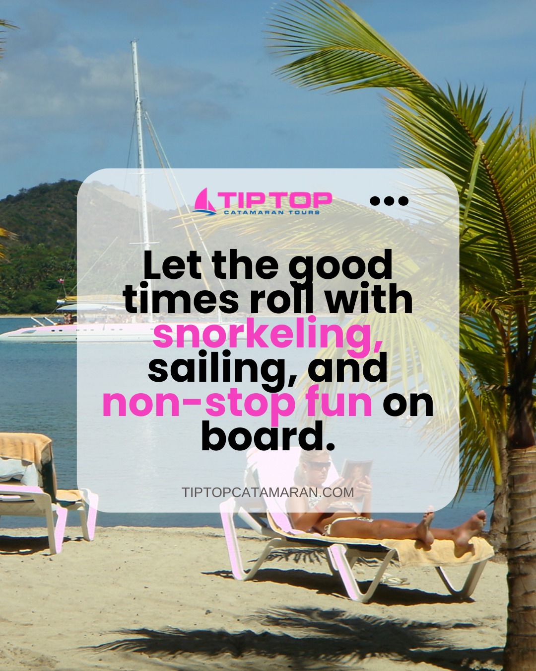 The perfect vacation doesn’t happen by accident—it happens when you step aboard Tip Top Catamaran! 🚤🐠
Spend the day exploring the ocean, soaking up the sun, and making memories with friends. With music, snorkeling, and an open bar, this is the island adventure you’ve been dreaming of. Let’s sail, sip, and snorkel the day away! ☀️🌊
#goodvibesonly #snorkelandparty #oceanadventure #sailaway #boatingescape #tropicalgetaway #bestdayever #tiptopcatamaran #vacationmood #sunnydays #islanddreams