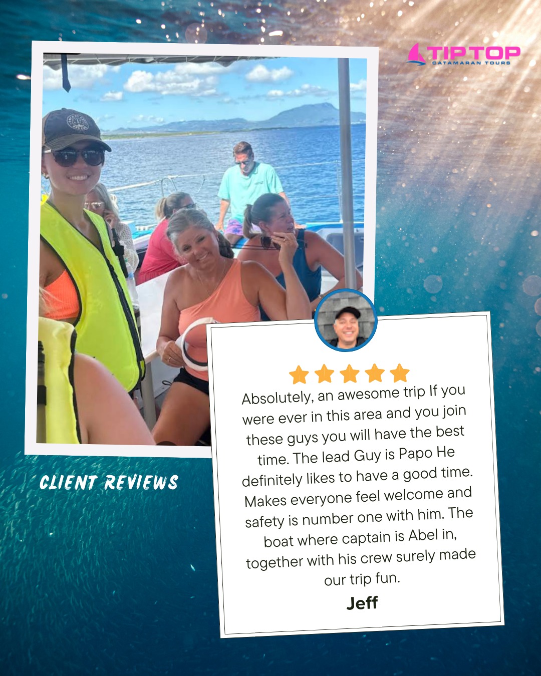 Another happy guest, another unforgettable adventure! ⭐
We love hearing how much our guests enjoy sailing, snorkeling, and soaking in the beauty of the ocean with us. 🌊☀️ Thank you for trusting Tip Top Catamaran with your vacation memories!
Ready to see what the hype is all about? Book your adventure today! 🚤🐠
#fivestarfun #thankyou #oceanescape #bestdayever #sailinglife #tiptopcatamaran #travelmemories #snorkelingtrip #vacationmode #sunandsea #paradisefound