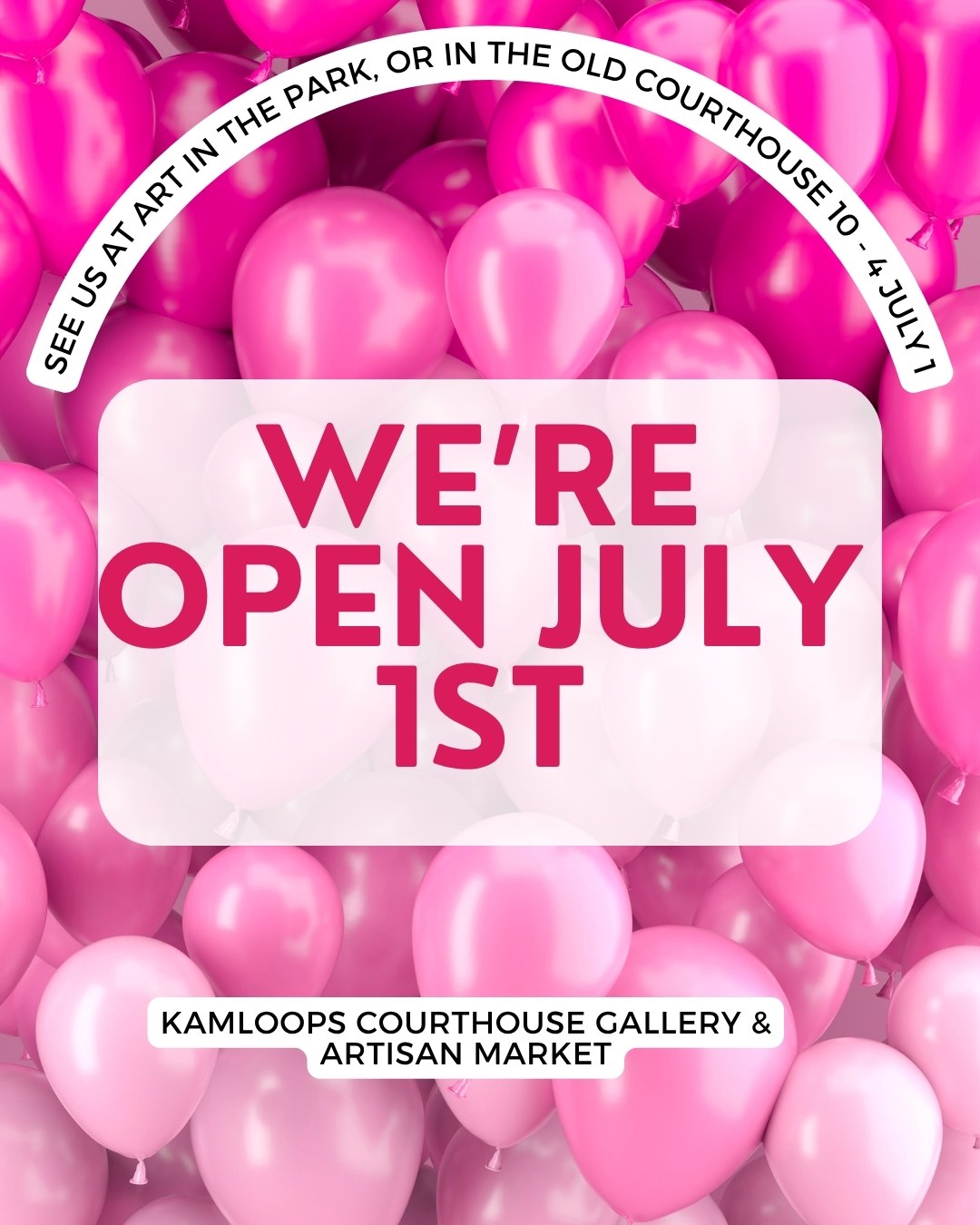 We're open July 1. Visit us in the Old Courthouse building at 1st and Seymour. #kamloopsartisan #kamloopsbclife #kamloops #explorekamloops #kamloopsart #tourismkamloops #kamloopsdowntown #handmadeart #kamloopstourism