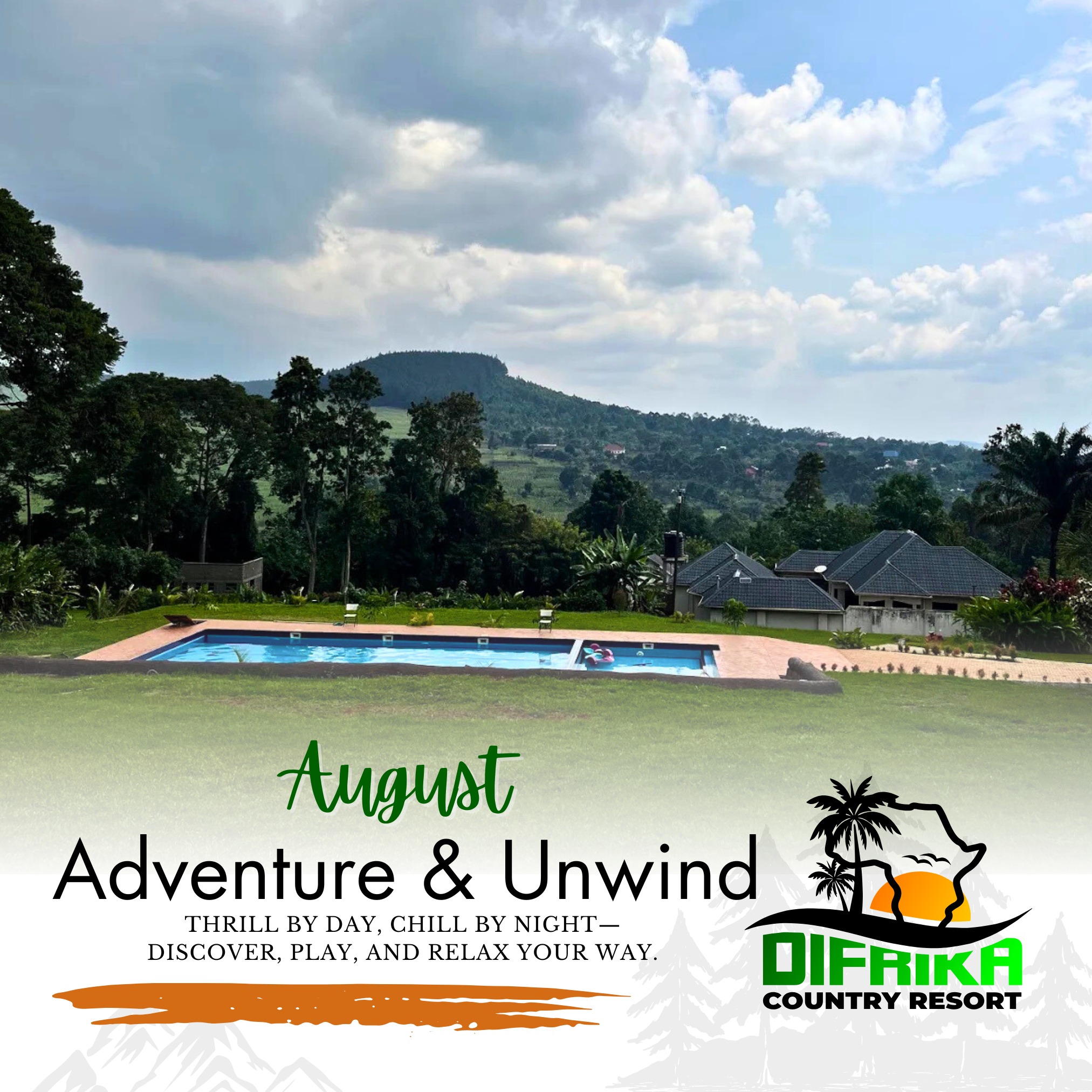 August Adventure & Unwind
Thrill by day, chill by night—discover, play, and relax your way. Couples’ Hideaway – couple moments, private dinners, romantic swims
#AugustAdventureAndUnwind
#ExploreRelaxRepeat
#DifrikaAugustVibes
#UnwindUGStyle
#ThrillAndChill