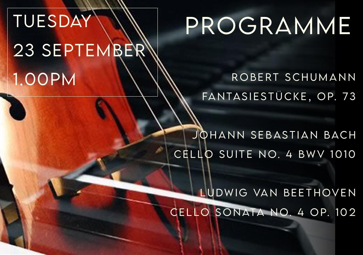 Cellist Daniel Mihailiuc grew up in Bedford and is currently studying in London. Next Tuesday (23rd) at 1.00pm we are delighted to welcome Daniel, who will be back in Bedford to give a cello recital, here at St Paul’s Church. Daniel will be accompanied by Cristoforo Beretti and their programme for cello and piano comprises works by Schumann, Bach and Beethoven.
You can see details of this and other musical events taking place via our new church website:
www.stpaulschurchbedford.org.uk/concerts
These recitals are free to enter with a suggested retiring donation of £5.00 which helps to support musicians expenses and brings valuable income to St Paul’s Church.
St Paul’s Concert Team
(Registered Charity Number 1134614)