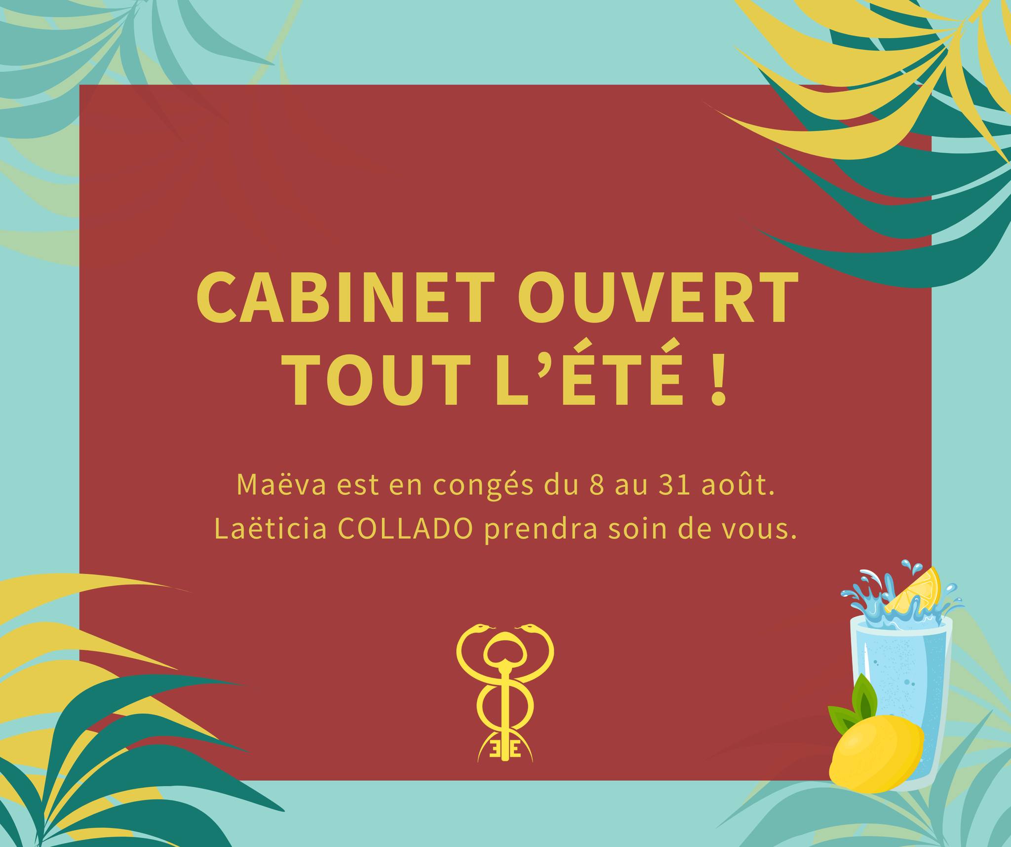🌞 INFOS DE L'ÉTÉ !
🗓 Le cabinet reste ouvert tout l’été !
Je vous reçois en juillet, puis je serai en congés du 8 au 31 août.
Pendant mon absence, ma collègue Laëticia COLLADO prendra le relais pour assurer vos consultations 👩⚕️
💧 Conseil bien-être : hydratez-vous régulièrement et pensez à protéger votre peau du soleil ☀️
📍 Saint‑Pierre‑du‑Perray
📆 Rendez-vous en ligne : https://www.maeva-didier-etiopathe.fr/rendezvousenligne