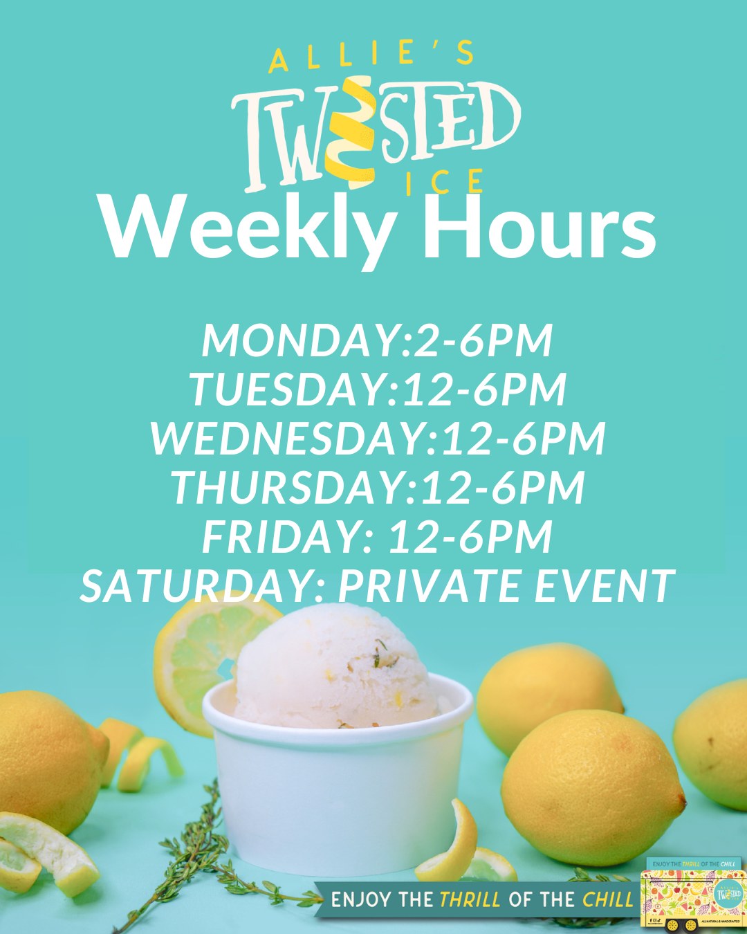 🍧 NEW HOURS ALERT! 🍧
We’re now scooping happiness Monday–Saturday at Wingfingers in Fairhope!
Swing by Allie’s Twisted Ice for a refreshing afternoon treat — the perfect way to cool down your weekday! 😋☀️