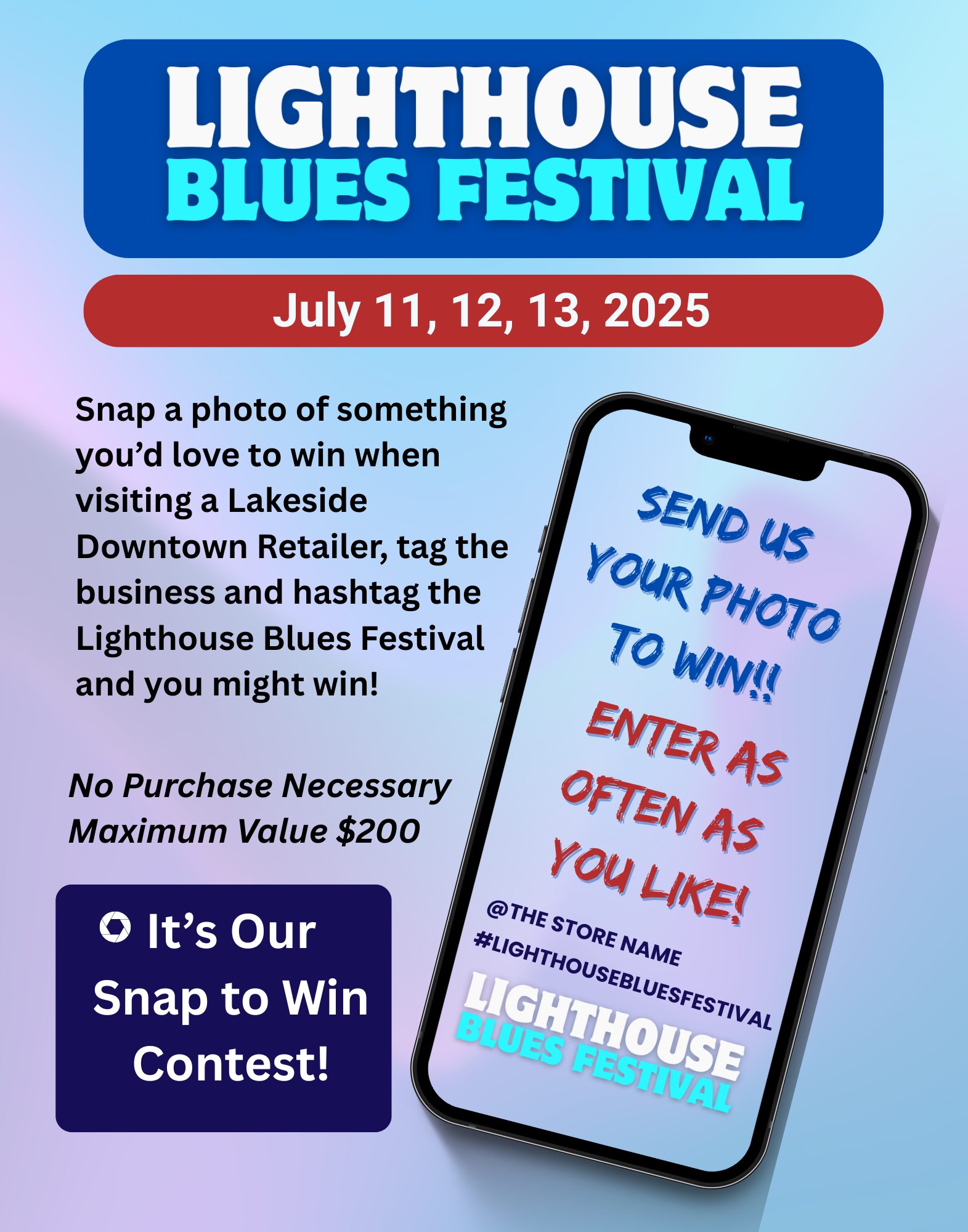 When you're at the festival, be sure to visit our Lakeside Downtown Kincardine retailers, take a photo of something you'd love to have, tag the store and hashtag the Lighthouse Blues Festival and you might win it! No purchase necessary!